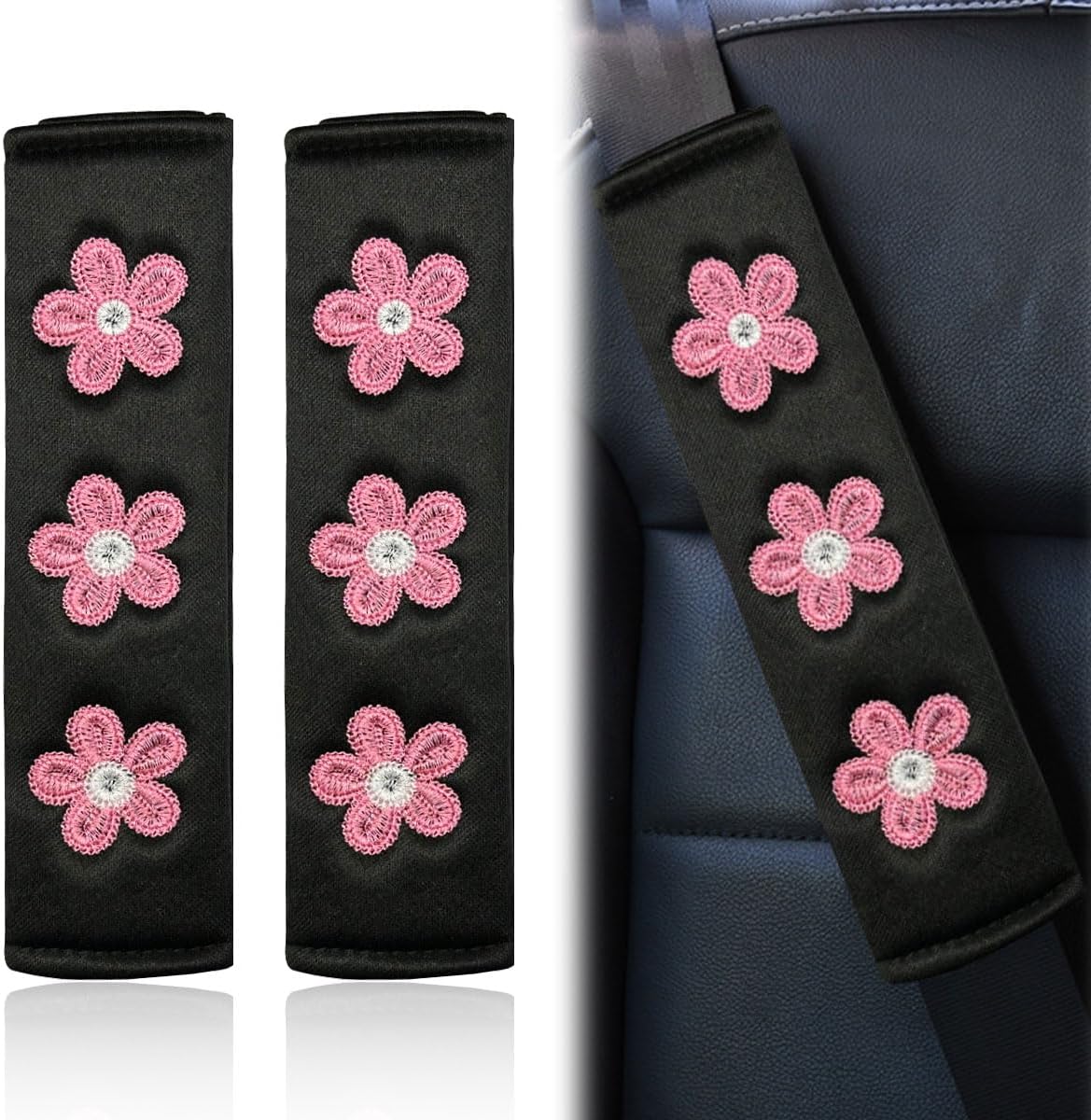 2PCS Daisy Flower Car Seat Belt Cover Pads, Protect Neck, White mysite
