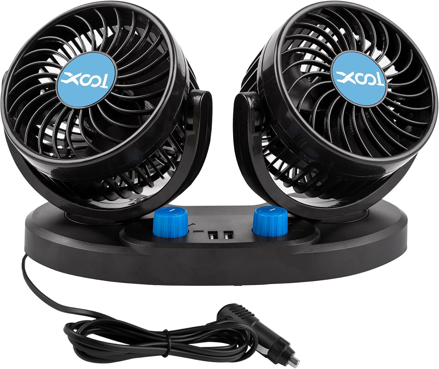 XOOL Clip Car Fan, Adjustable Dual Head 4 Inches 12V Fan for Front/Rear Seat Passenger, 360° Rotatable Electric Car Cooling Fans with Stepless Speed Regulation for SUV, RV, Vehicles mysite