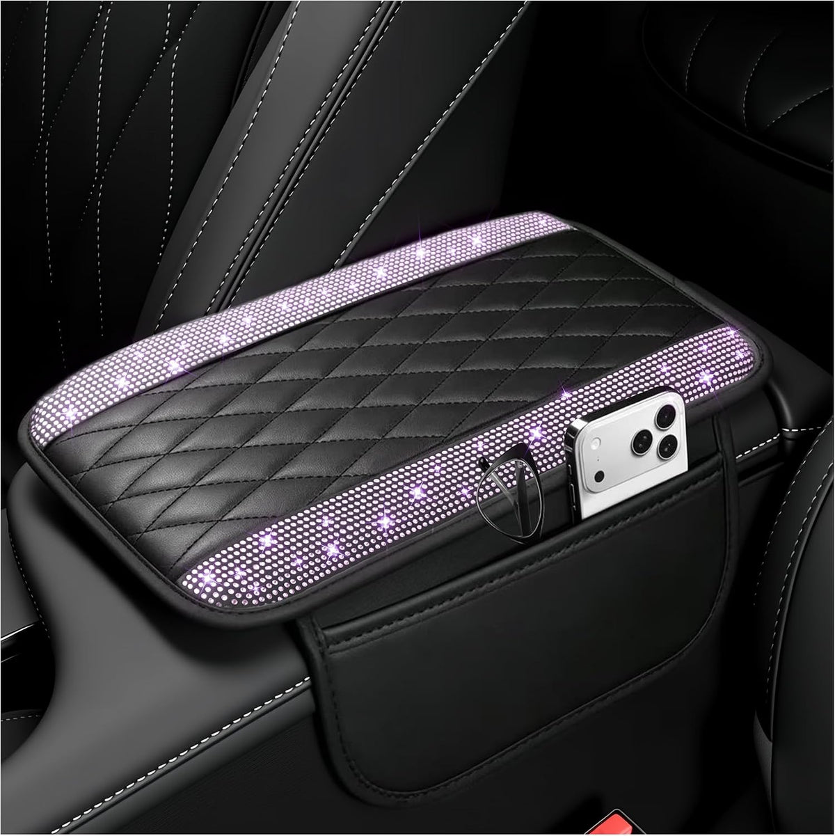 Stacool Upgraded Car Center Console Cover,Microfiber Leather Car Armrest Cover Cushion with 2 Storage Bags,Universal Car Armrest Storage Box (Black) mysite