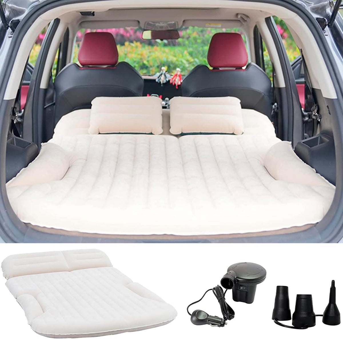 SUV Air Mattress Thickened and Double-Sided Flocking Travel Camping Bed with 2 Pillows & Electric Pump Dedicated Mobile Cushion Inflatable Bed for SUV Trunk and Rear Seat (Dark Gray) mysite