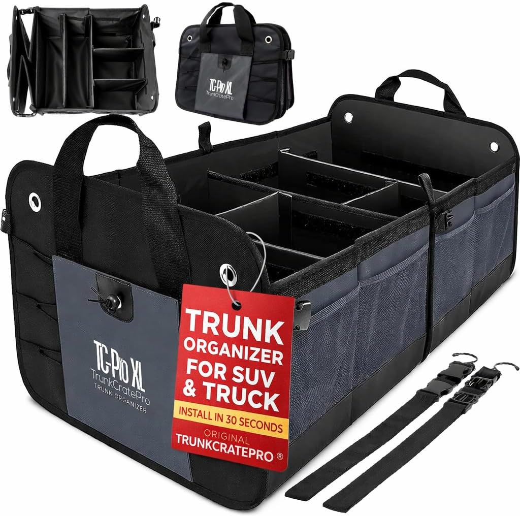Car Trunk Organizer for SUV, Truck & Auto Cargo Storage, Black, XL | Fits Cars, SUVs & Trucks 6 Adjustable Compartments Non-Slip Base & Securing Straps Foldable 11 Pockets Car Accessories mysite