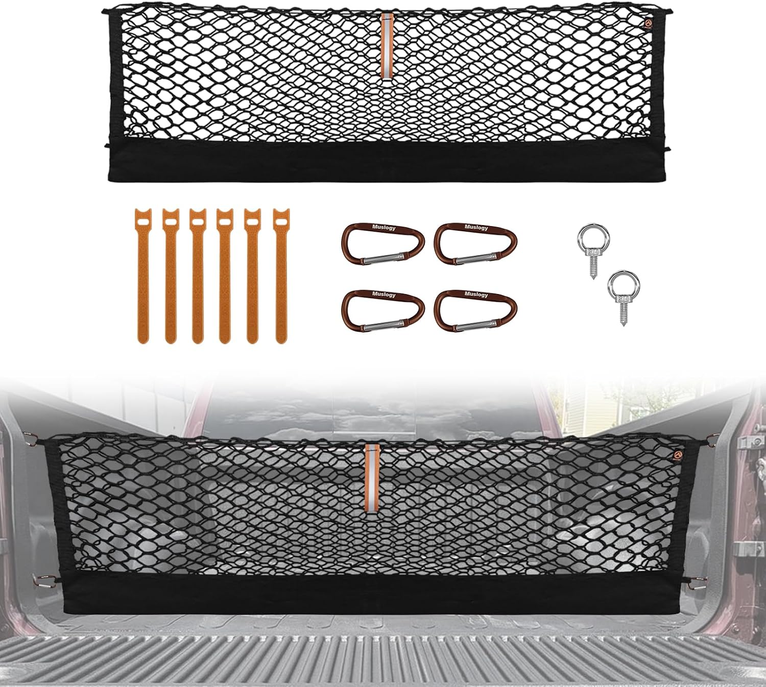 Truck Bed Cargo Net Trunk Netting Compatible with 2013-2026 Chevy Silverado & GMC Sierra 1500/2500HD/3500HD Accessories, Pickup Cargo Organizer SUV Sedan Storage Net w/Heavy Duty Carabiners mysite