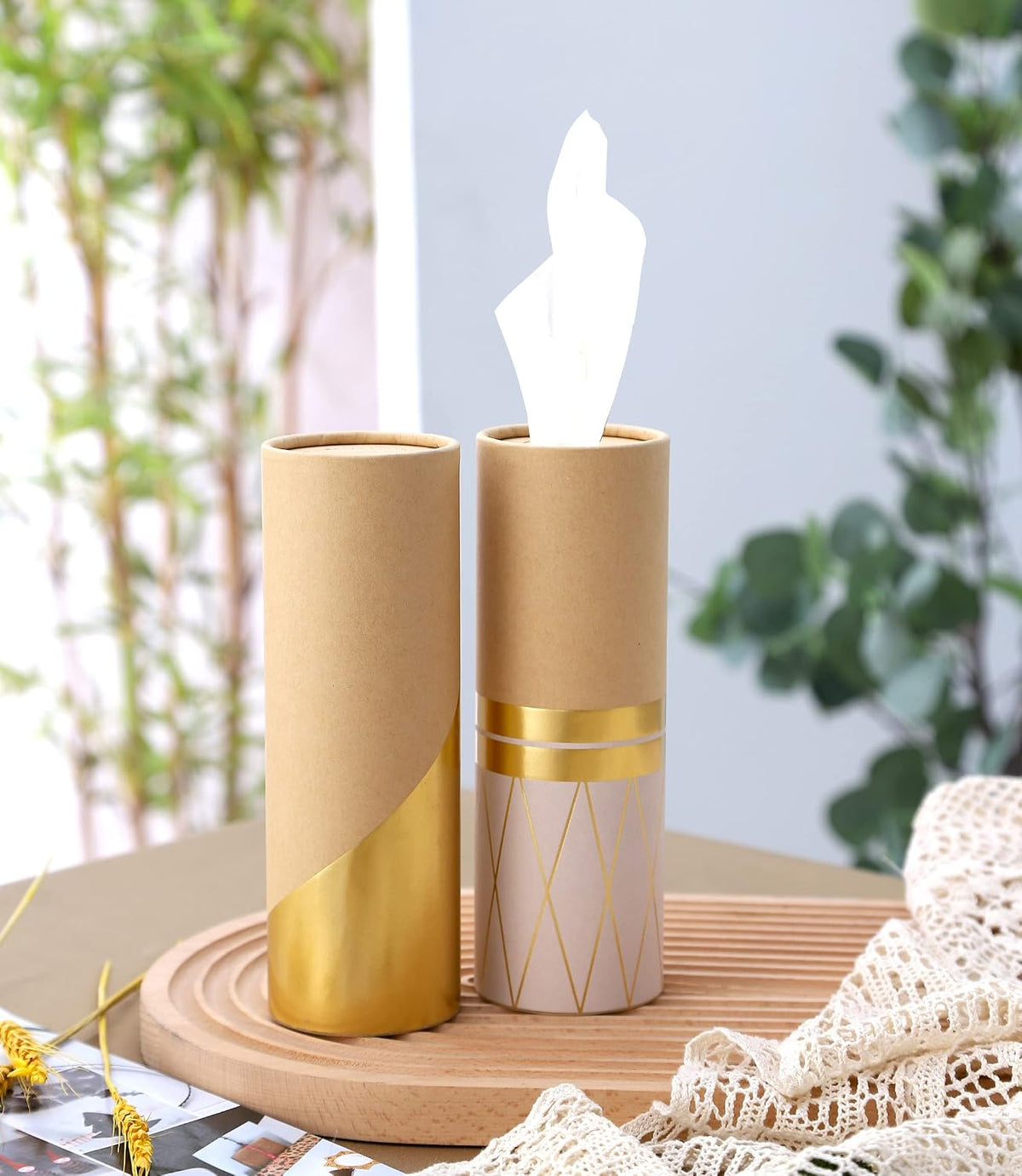 Car Tissue Holder with 3-ply Facial Tissues Bulk - 4 PK - Gold Foil Tissues Cylinder for Car Cup Holder, Travel Tissues, Refill Tissue Box Round Container Kraft mysite