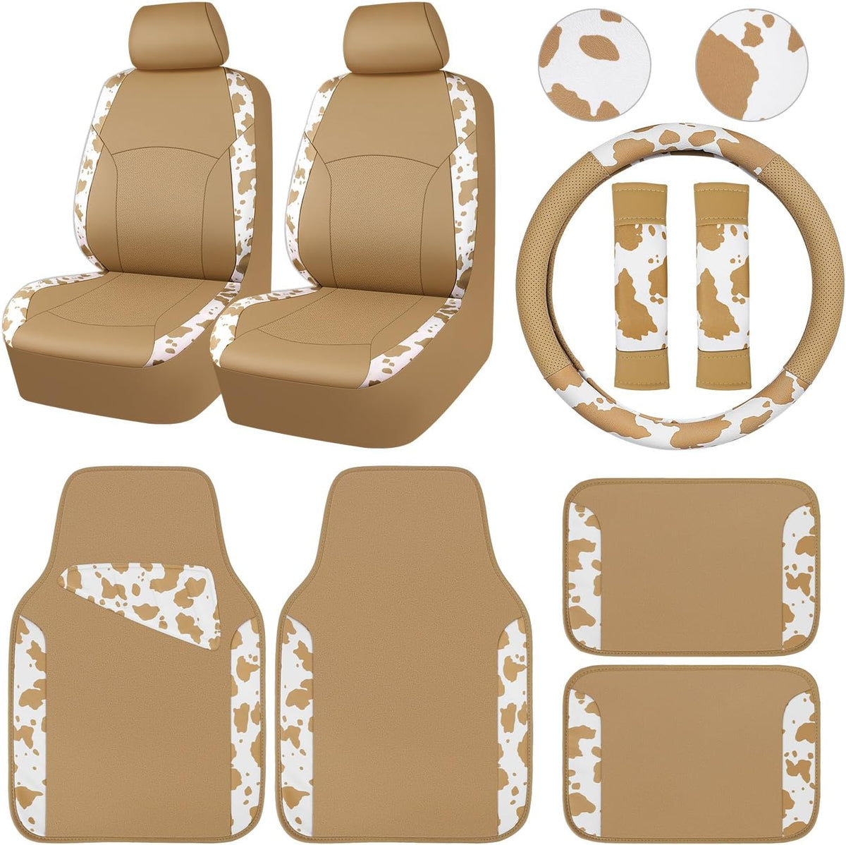 CAR PASS Leopard Print Faux Leather Car Seat Covers & Leopard Car Mats&Leopard Steering Wheel Cover Seat Belt Pad Universal Car Accessories for SUV,Van,Saden,Truck Automobile Interior Sets mysite