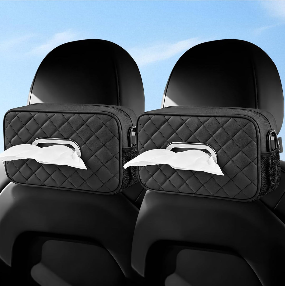 Multi-Functional Car Tissue Holder with ‌2 Storage Nets, Tissue Box Cover mysite