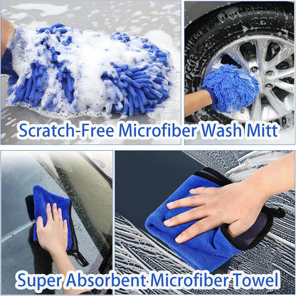 62" Car Wash Mop & Brush Kit – Full Vehicle Cleaning Set with Squeegee, Towels & Tire Brush