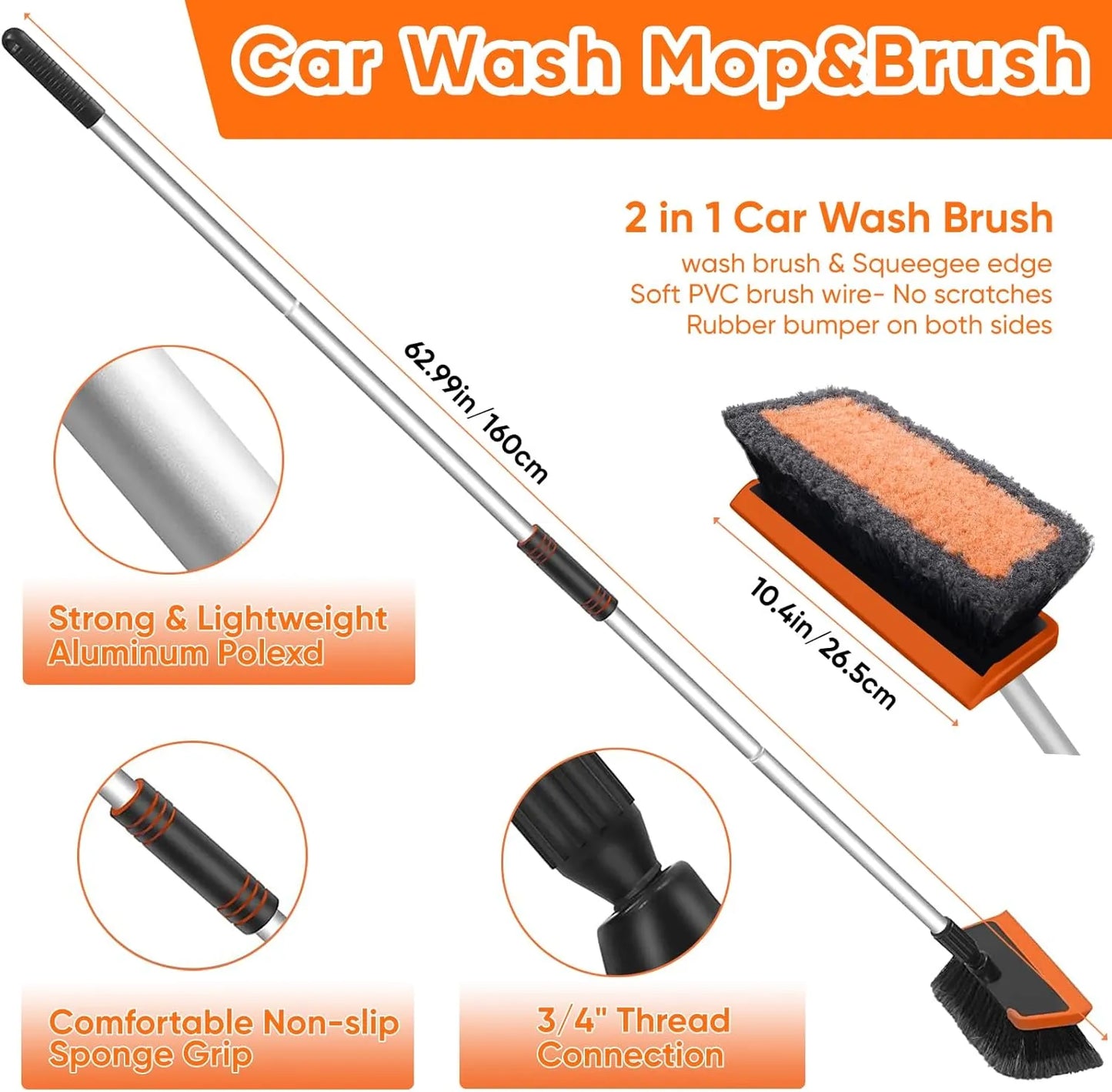 62" Car Wash Mop & Brush Kit – Full Vehicle Cleaning Set with Squeegee, Towels & Tire Brush