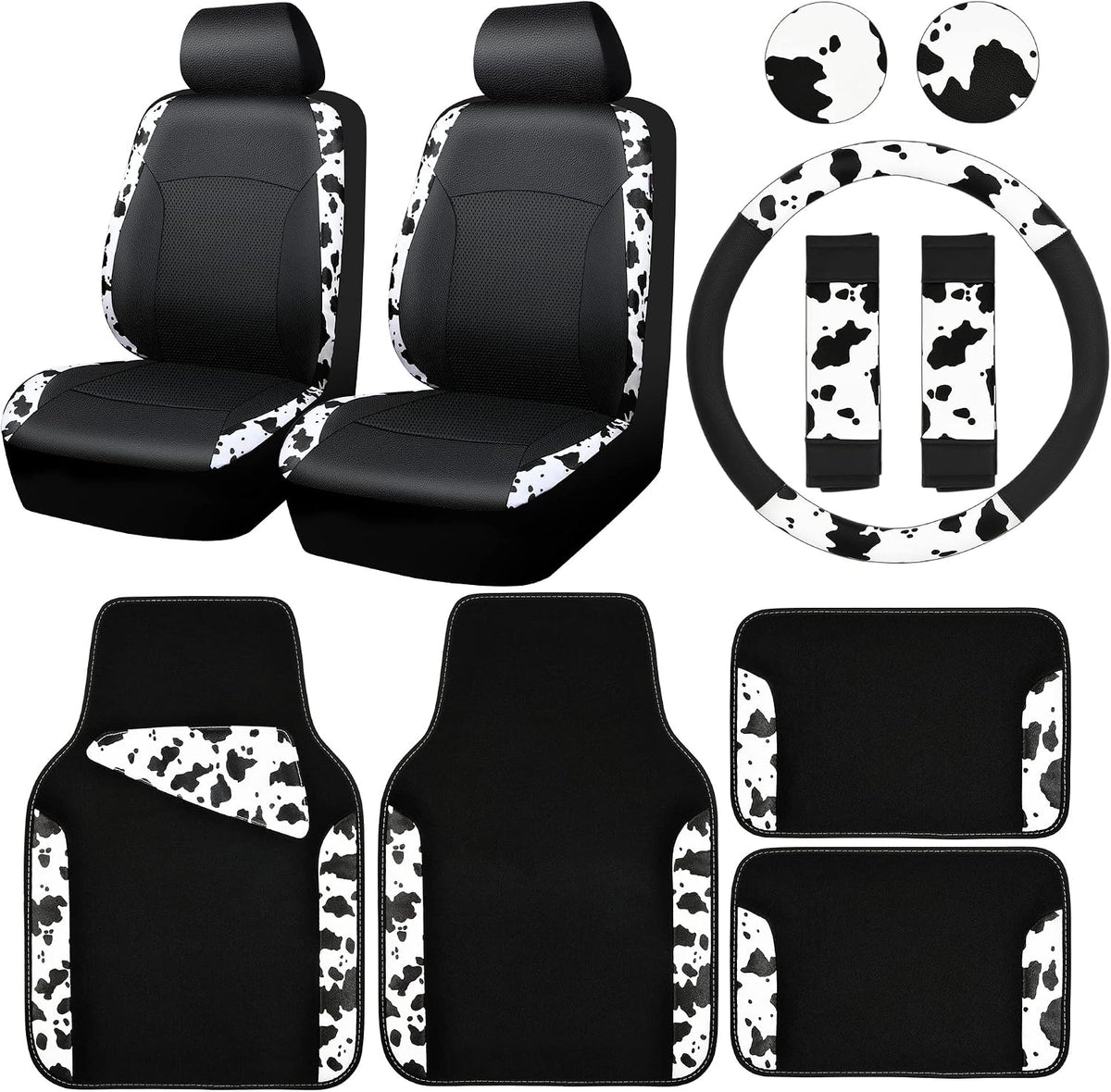 CAR PASS Leopard Print Faux Leather Car Seat Covers & Leopard Car Mats&Leopard Steering Wheel Cover Seat Belt Pad Universal Car Accessories for SUV,Van,Saden,Truck Automobile Interior Sets mysite