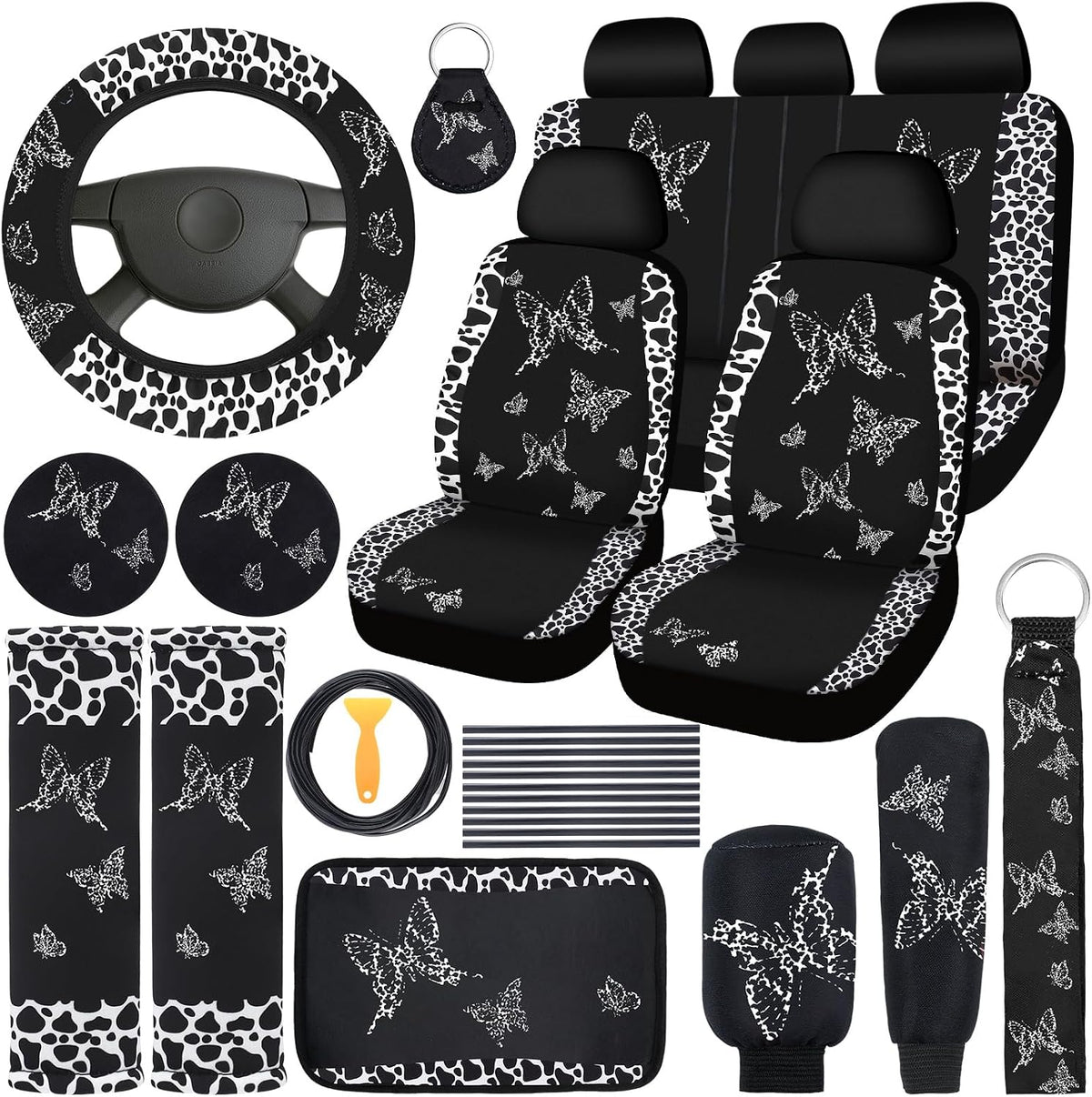 BBTO 43 Pcs Car Seat Cover Set for Women SUV,Butterfly,Cream-Colored mysite