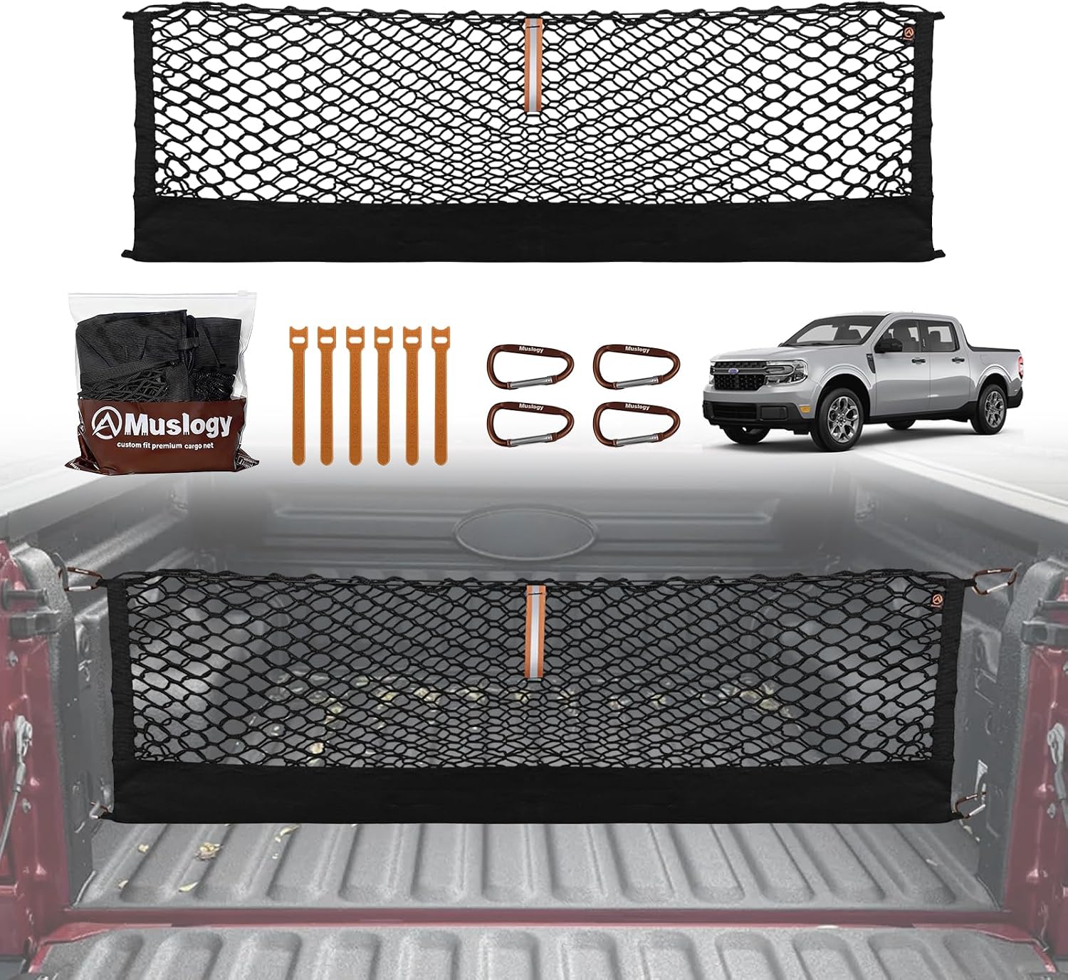 Truck Bed Cargo Net Trunk Netting Compatible with 2013-2026 Chevy Silverado & GMC Sierra 1500/2500HD/3500HD Accessories, Pickup Cargo Organizer SUV Sedan Storage Net w/Heavy Duty Carabiners mysite
