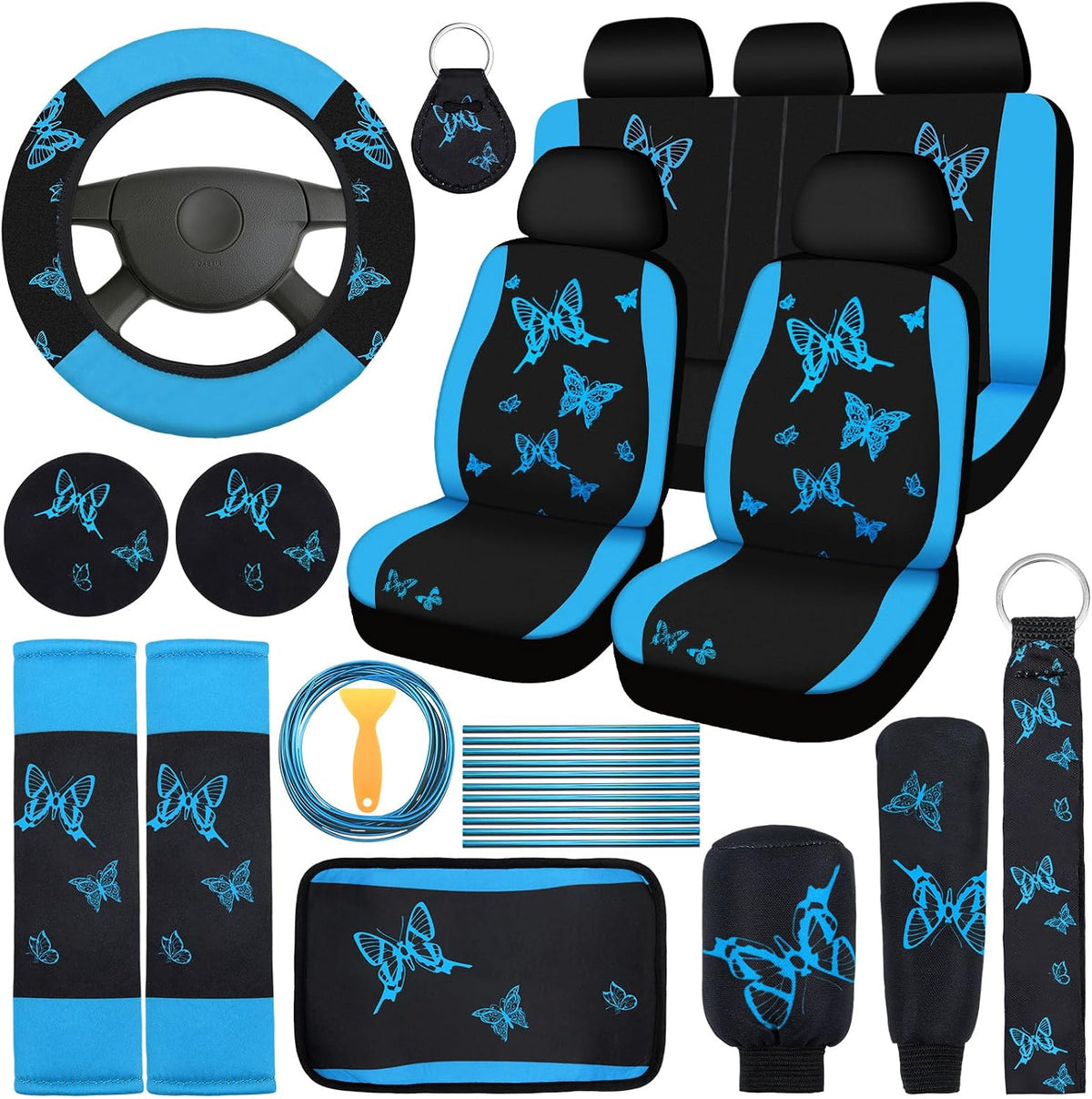 BBTO 43 Pcs Car Seat Cover Set for Women SUV,Butterfly,Cream-Colored mysite