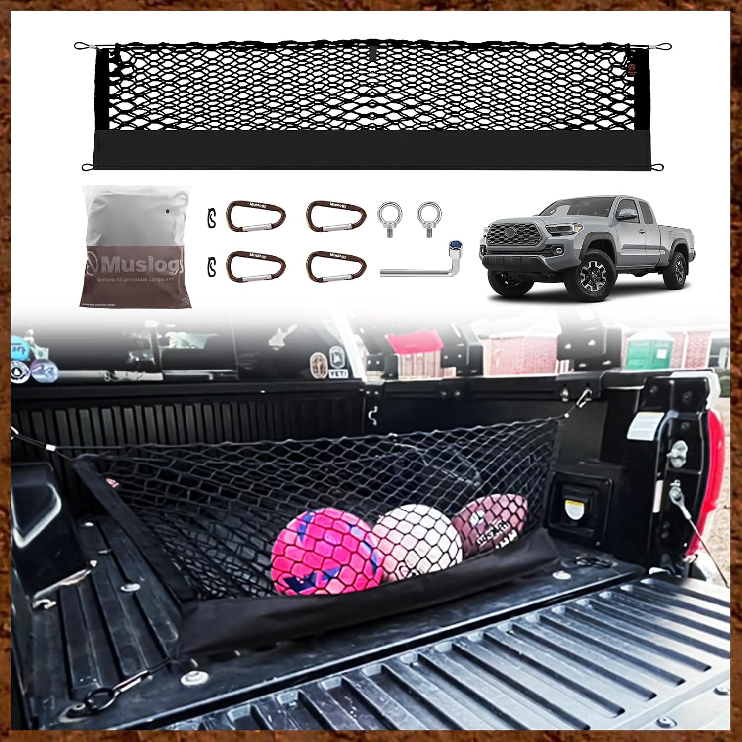 Truck Bed Cargo Net Trunk Netting Compatible with 2013-2026 Chevy Silverado & GMC Sierra 1500/2500HD/3500HD Accessories, Pickup Cargo Organizer SUV Sedan Storage Net w/Heavy Duty Carabiners mysite