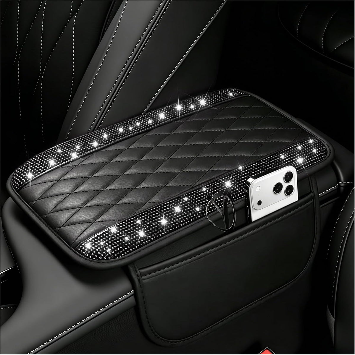 Stacool Upgraded Car Center Console Cover,Microfiber Leather Car Armrest Cover Cushion with 2 Storage Bags,Universal Car Armrest Storage Box (Black) mysite