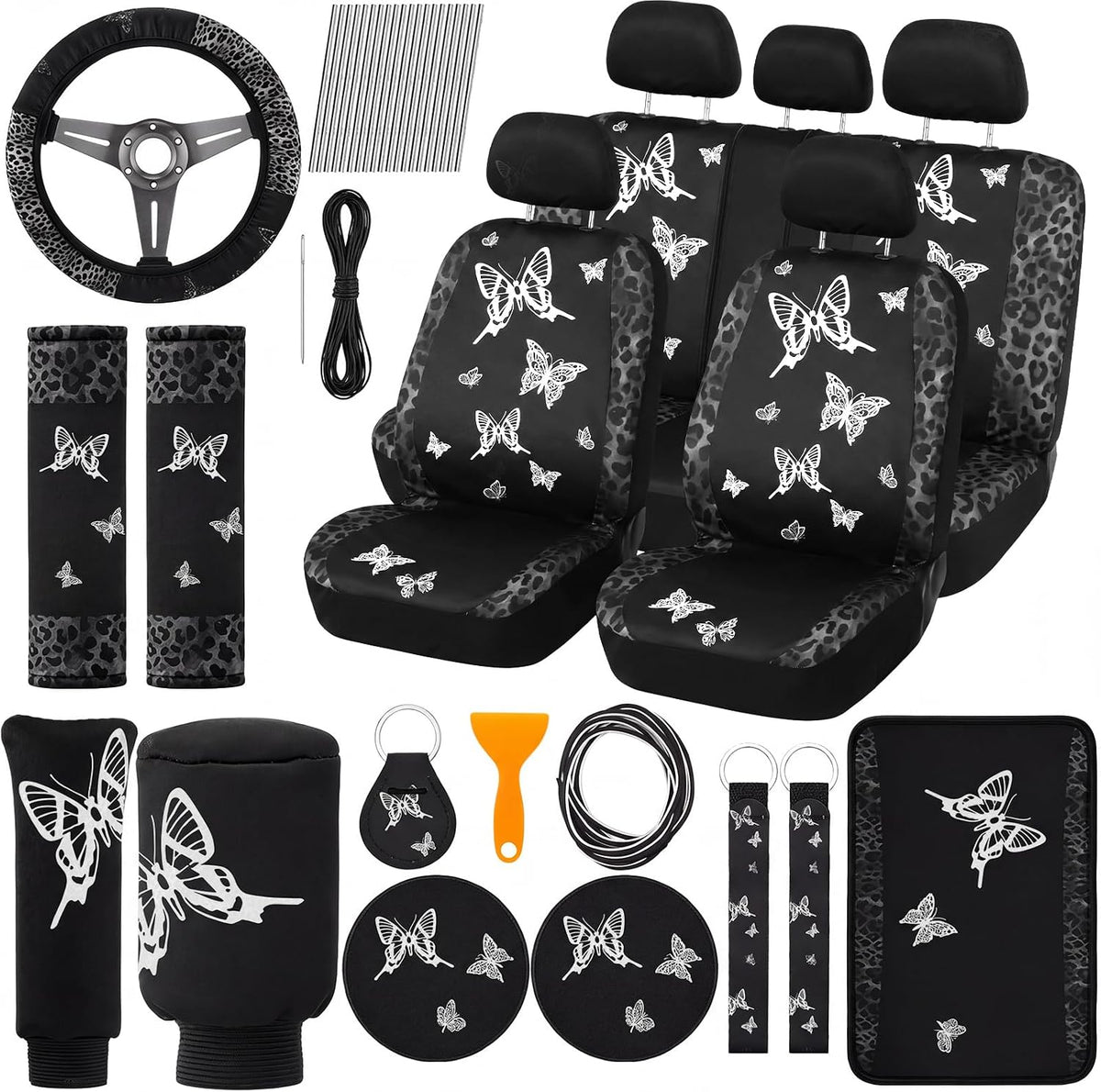 BBTO 43 Pcs Car Seat Cover Set for Women SUV,Butterfly,Cream-Colored mysite