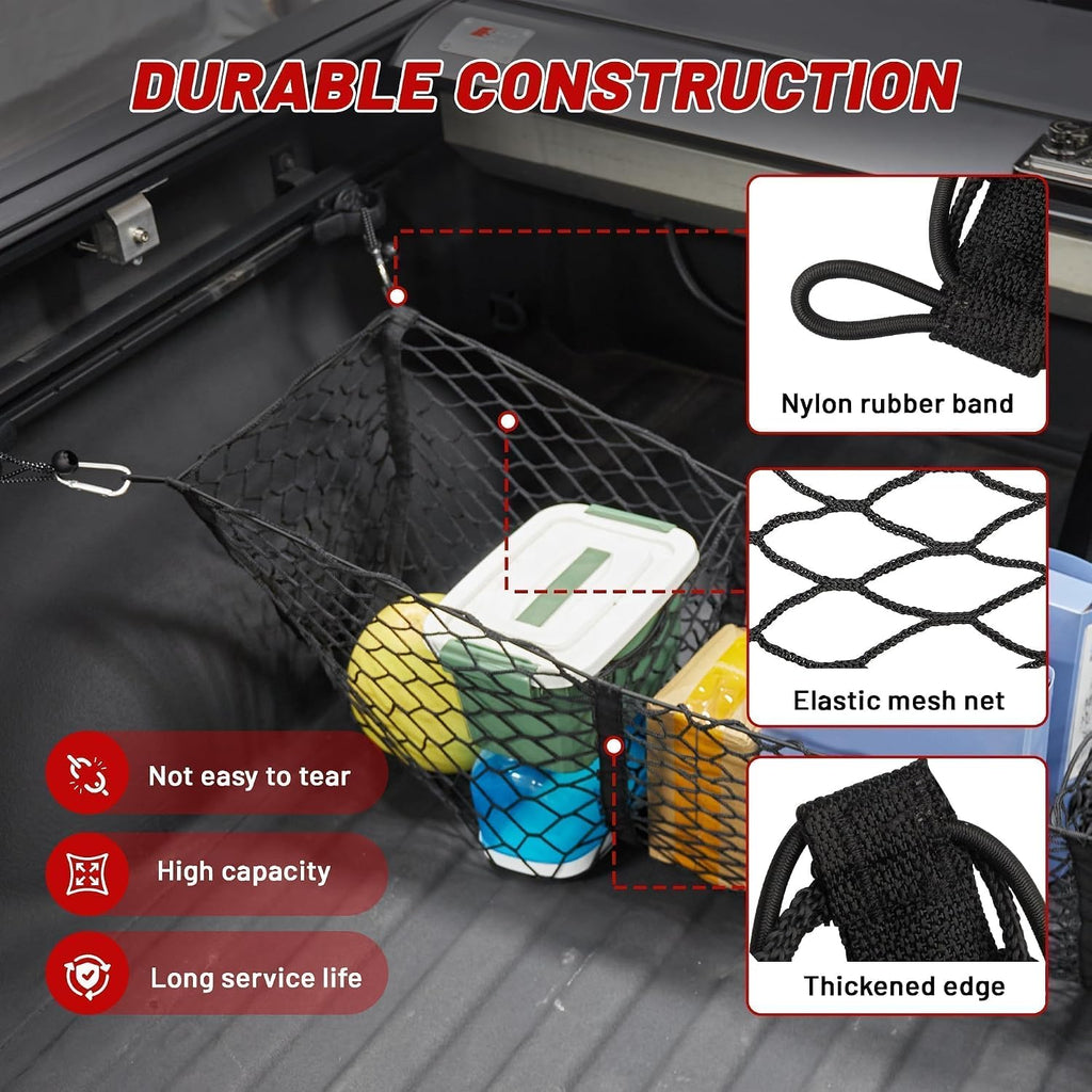 RED WOLF 3 Pocket Truck Bed Cargo Net for Toyota Ford Dodge GMC Chevy Silverado, Universal Pickup Mesh Storage Net 47.2" x 11.8" Stretchable Elastic Truck Bed Grocery Holder Net with 4 Ball Bungees mysite