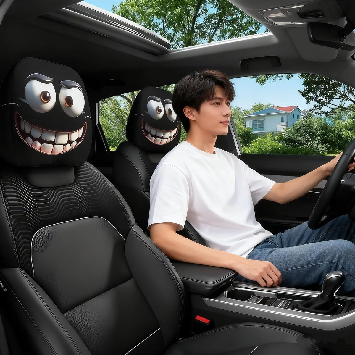 Funny Cartoon car headrest Cover, 2 Pieces Set of Cute Funny Eyes, Suitable for Halloween, Christmas car Universal Elastic Models Funny Decoration mysite
