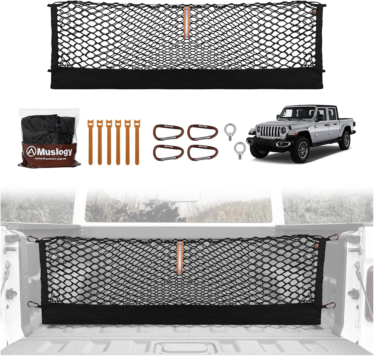 Truck Bed Cargo Net Trunk Netting Compatible with 2013-2026 Chevy Silverado & GMC Sierra 1500/2500HD/3500HD Accessories, Pickup Cargo Organizer SUV Sedan Storage Net w/Heavy Duty Carabiners mysite