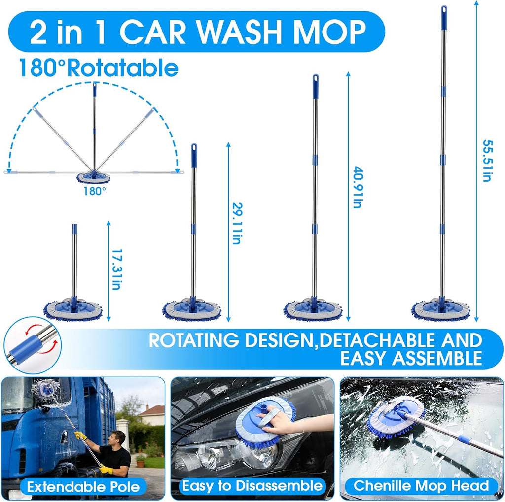 36Pcs Blue Car Wash Detailing Kit，Car Cleaning Set with Foam Gun Sprayer，Long-Handle Brush Mop，Large Collapsible Bucket，Complete Car Wash Supply Gift for Men and Women mysite