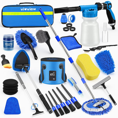 36Pcs Blue Car Wash Detailing Kit，Car Cleaning Set with Foam Gun Sprayer，Long-Handle Brush Mop，Large Collapsible Bucket，Complete Car Wash Supply Gift for Men and Women mysite