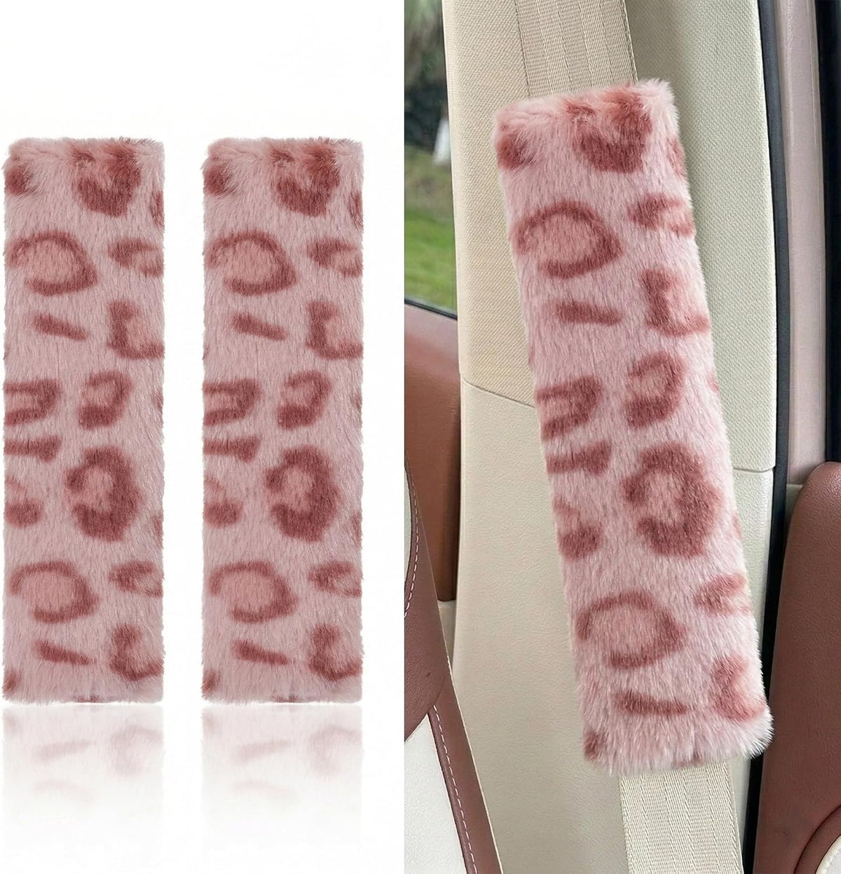 Leopard Print Seat Belt Cover Pad 2 PCS Cute Shoulder Pads mysite