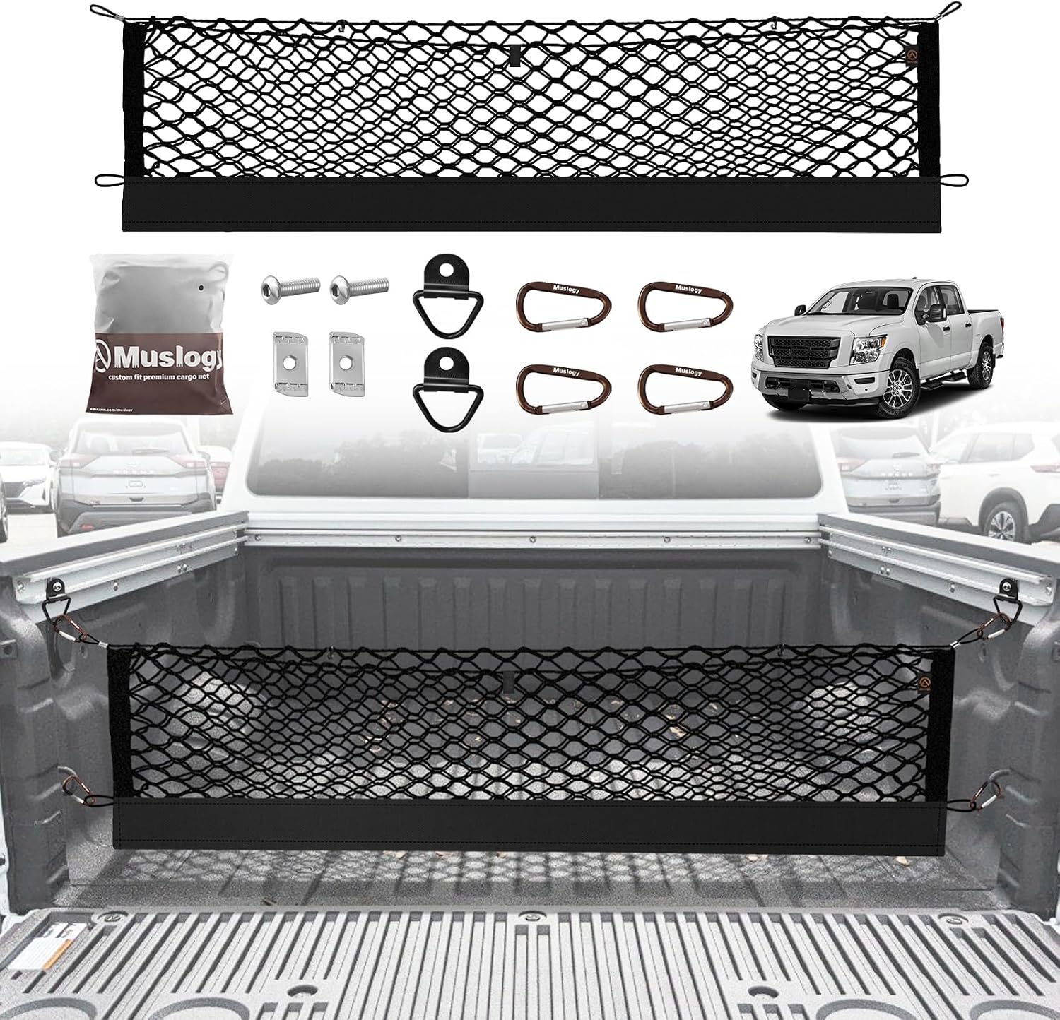 Truck Bed Cargo Net Trunk Netting Compatible with 2013-2026 Chevy Silverado & GMC Sierra 1500/2500HD/3500HD Accessories, Pickup Cargo Organizer SUV Sedan Storage Net w/Heavy Duty Carabiners mysite