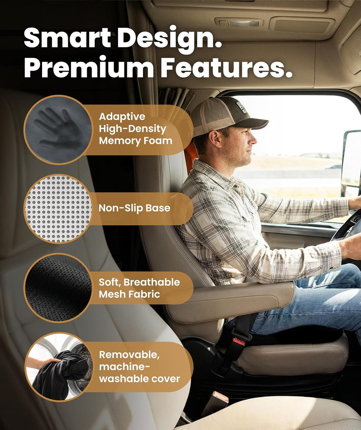 Everlasting Comfort Car Seat Cushion for Driving - Orthopedic Car Cushion for Office, Travel, Gaming Chair Memory Foam Driver Booster for Short People, Non-Slip, Washable Cover, Back & Sciatica Relief mysite