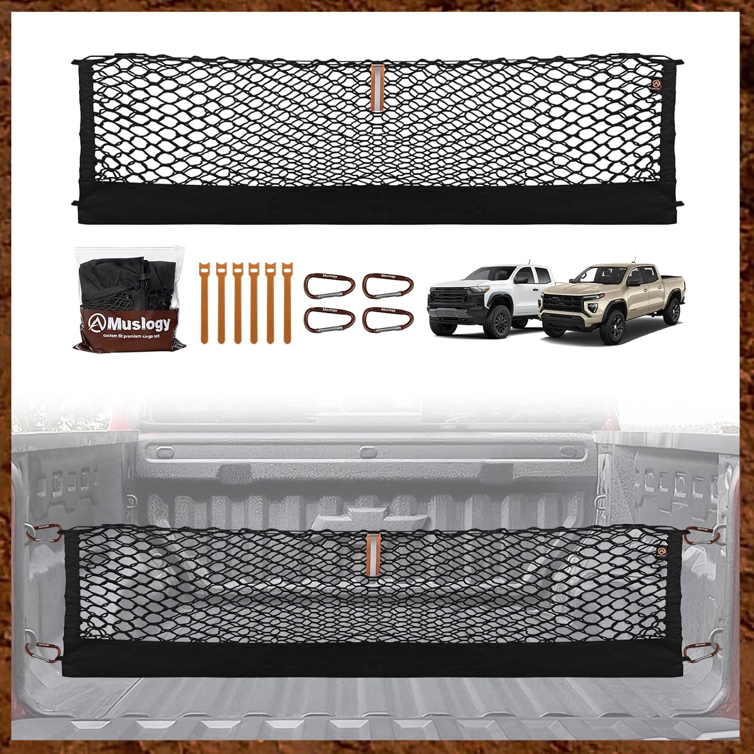 Truck Bed Cargo Net Trunk Netting Compatible with 2013-2026 Chevy Silverado & GMC Sierra 1500/2500HD/3500HD Accessories, Pickup Cargo Organizer SUV Sedan Storage Net w/Heavy Duty Carabiners mysite