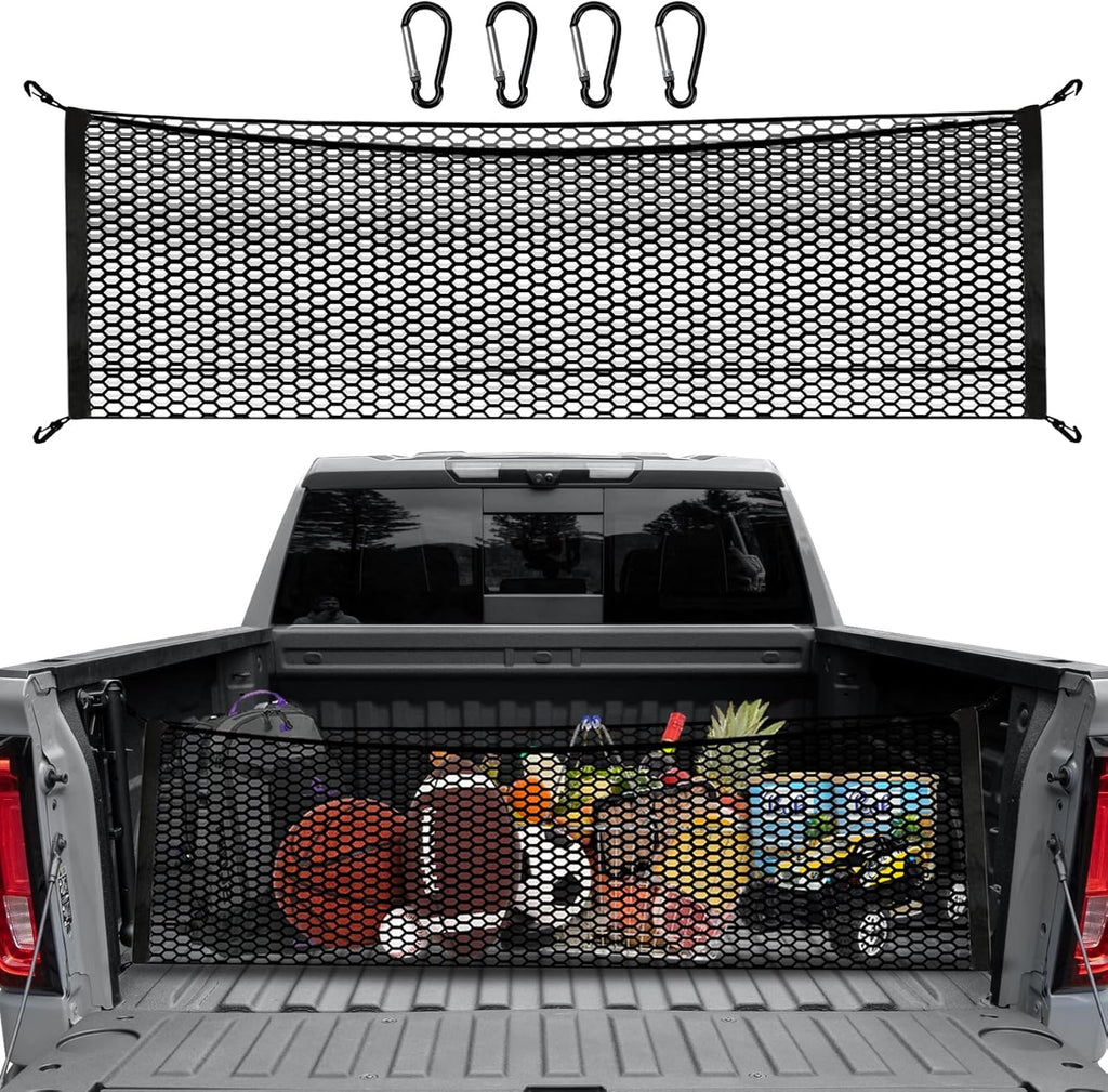 Truck Bed Cargo Net 50"x18" for Pickup - Durable Storage Organizer | 50"x18" F150 GMC Heavy Duty Elastic Storage Mesh mysite