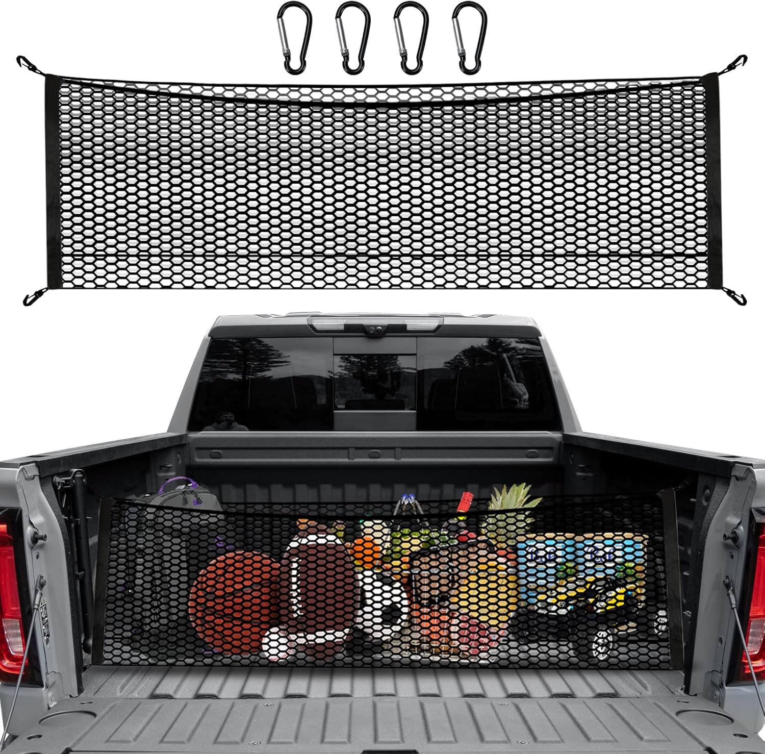 Truck Bed Cargo Net 50"x18" for Pickup - Durable Storage Organizer | 50"x18" F150 GMC Heavy Duty Elastic Storage Mesh mysite