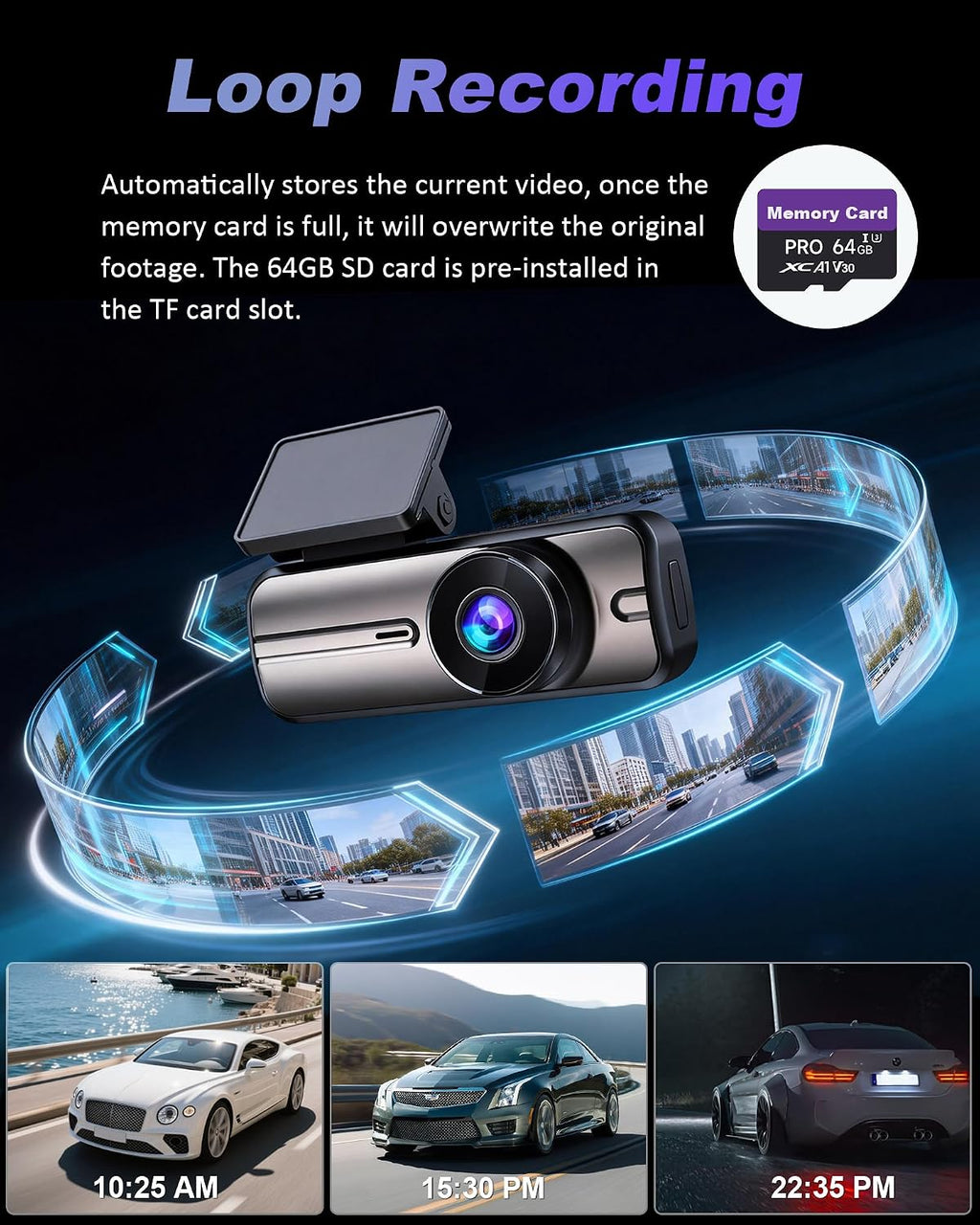 Dash Cam Front and Rear 4K+1080P, 5GHz WiFi, App Control, with 64GB Card mysite