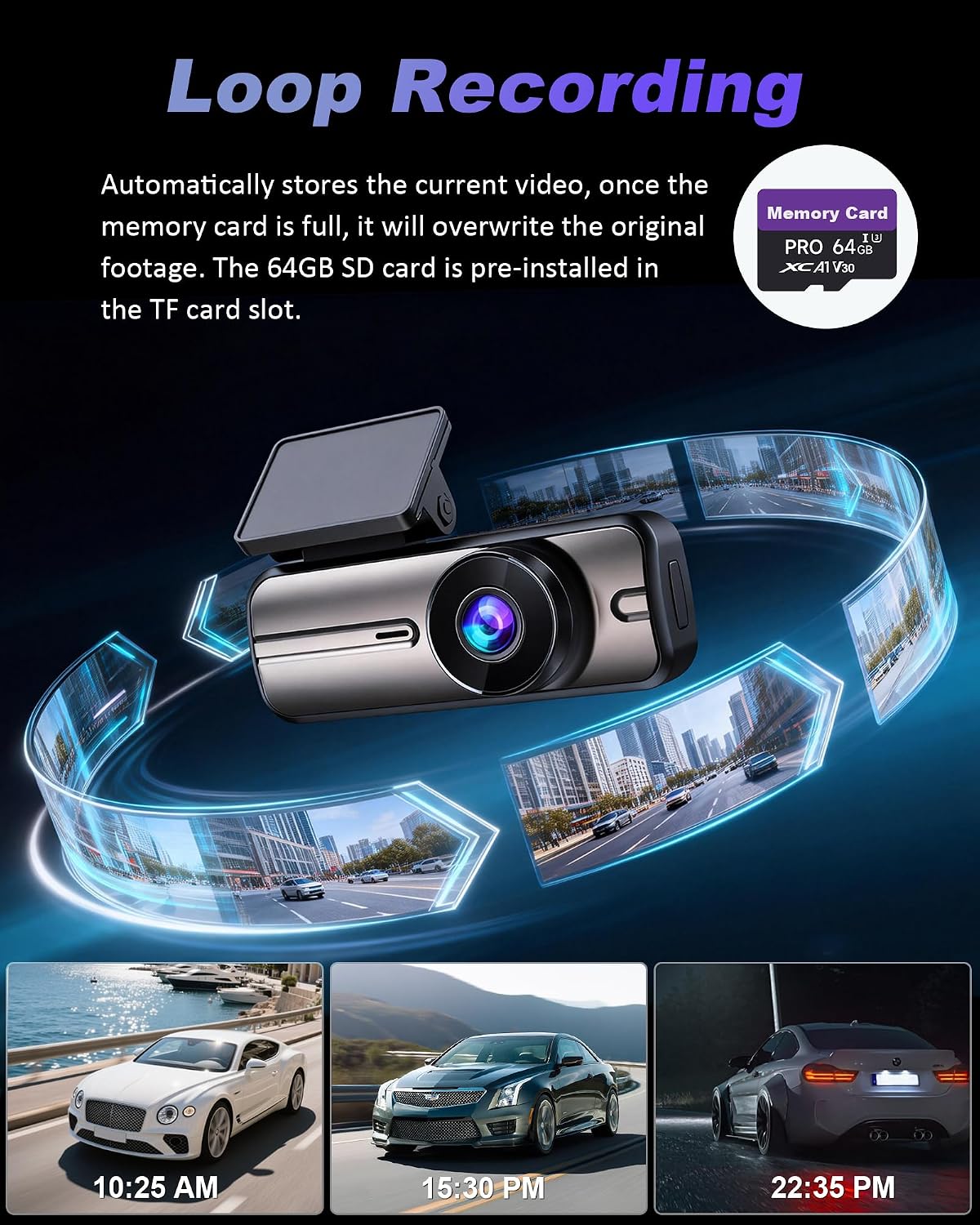 Dash Cam Front and Rear 4K+1080P, 5GHz WiFi, App Control, with 64GB Card mysite