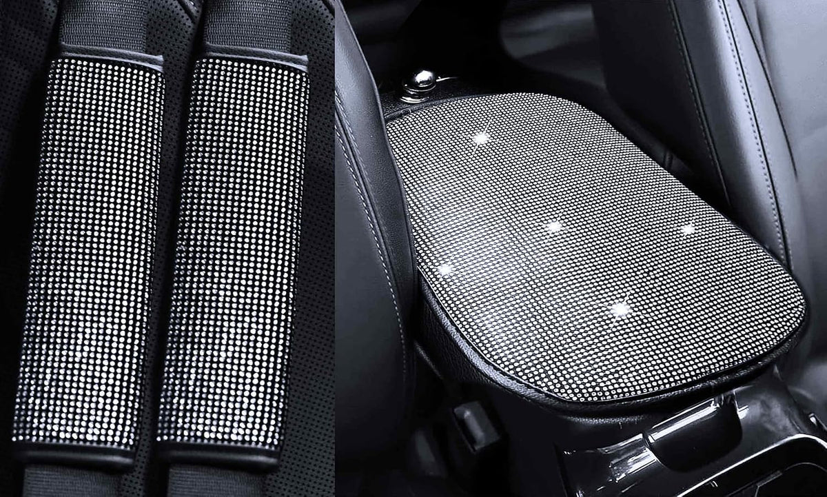 2PCS Bling Car Seatbelt Strap Covers for Women Girls - Crystal Rhinestone Velvet Shoulder Pad Protector - Diamond Shine Safety Shoulder Pad, Car Decor Interior Accessories mysite