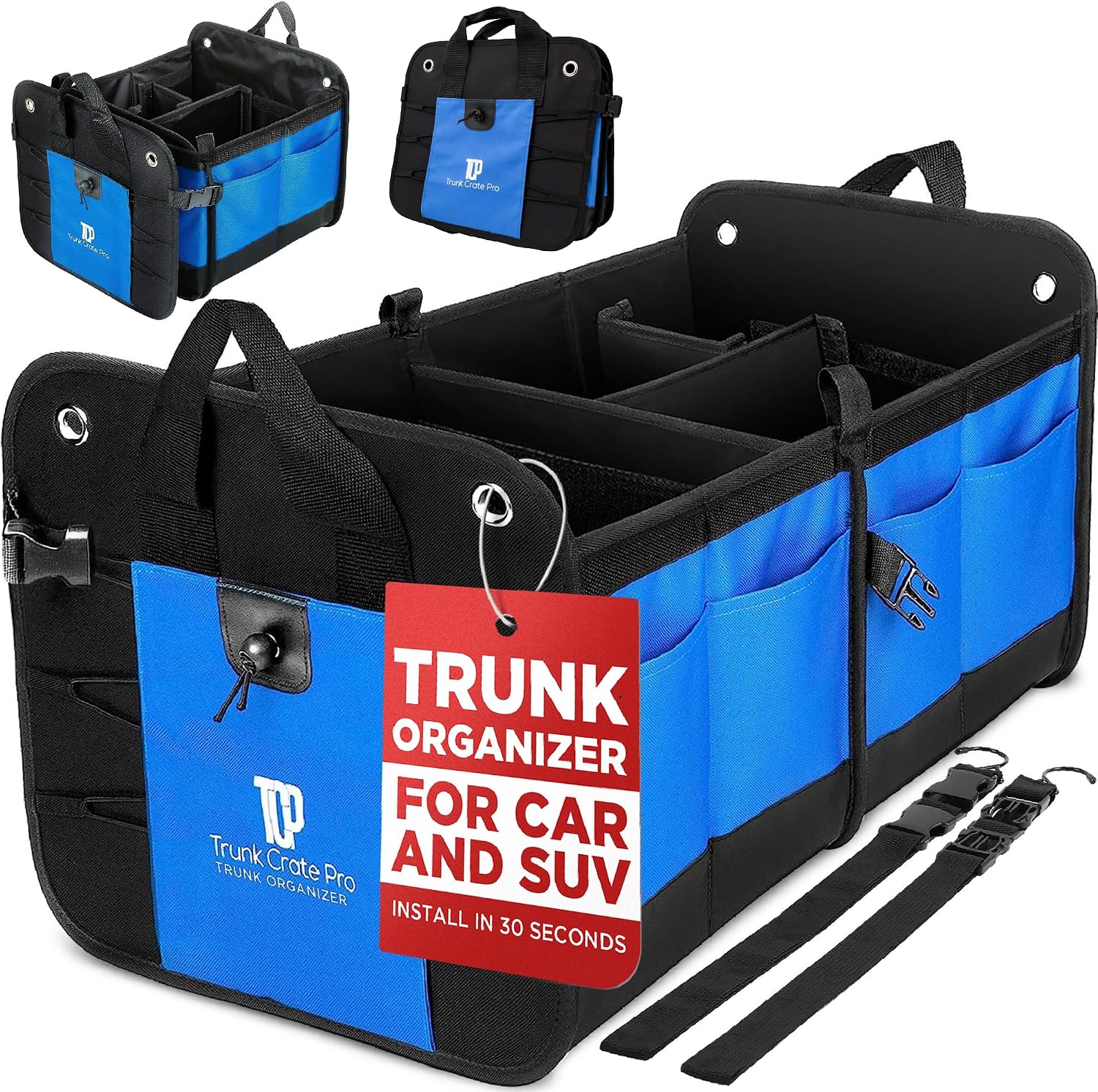 Car Trunk Organizer for SUV, Truck & Auto Cargo Storage, Black, XL | Fits Cars, SUVs & Trucks 6 Adjustable Compartments Non-Slip Base & Securing Straps Foldable 11 Pockets Car Accessories mysite