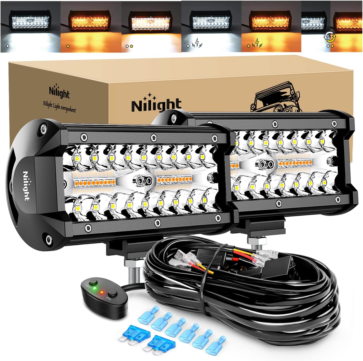 Nilight ZH303 2PCS 6.5 Inch 120W Spot & Flood Combo Driving 16AWG Wiring Harness for Led Work Light Triple Rows Off-Road Truck Car ATV SUV, 2 Years Warranty, White mysite