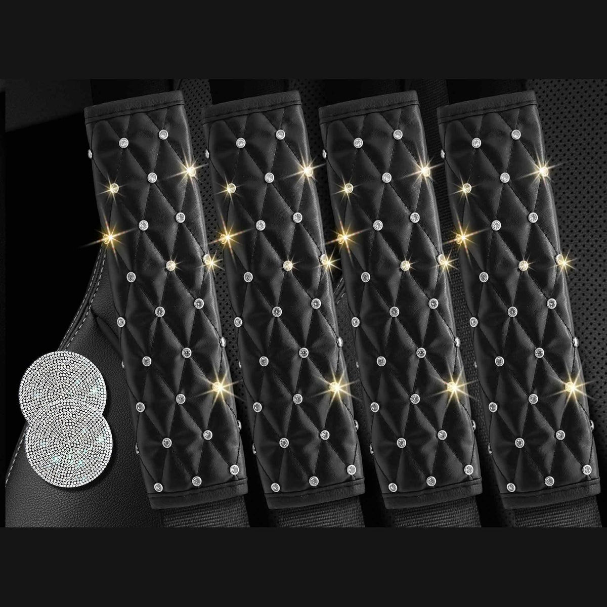 2PCS Bling Car Seatbelt Strap Covers for Women Girls - Crystal Rhinestone Velvet Shoulder Pad Protector - Diamond Shine Safety Shoulder Pad, Car Decor Interior Accessories mysite