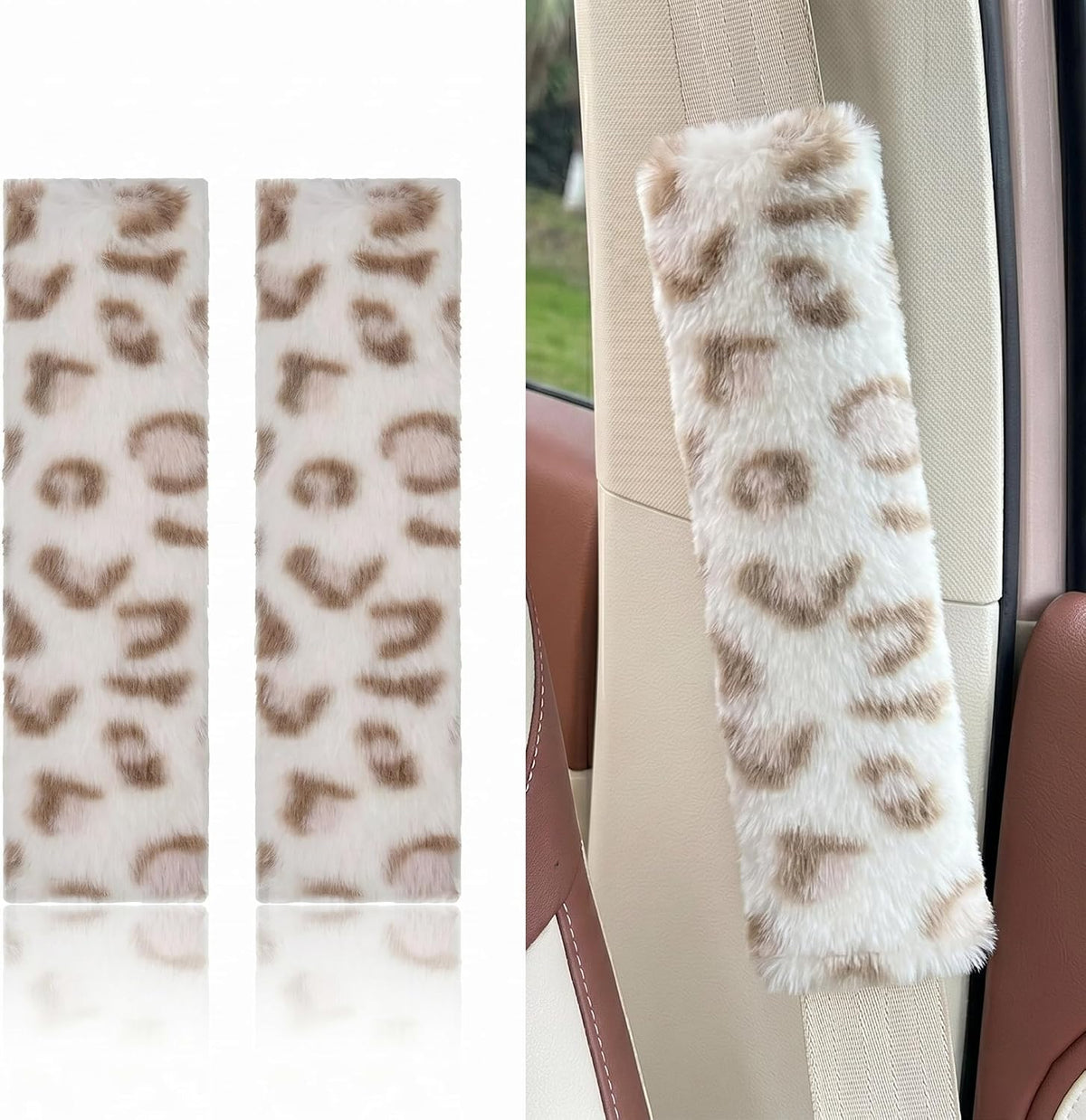 Leopard Print Seat Belt Cover Pad 2 PCS Cute Shoulder Pads mysite