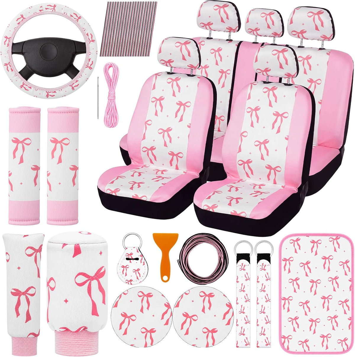 BBTO 43 Pcs Car Seat Cover Set for Women SUV,Butterfly,Cream-Colored mysite