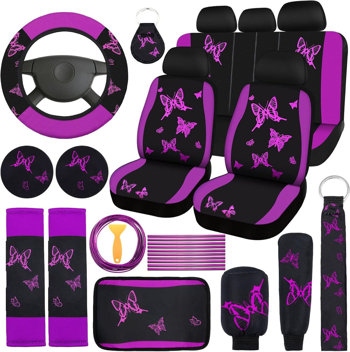 BBTO 43 Pcs Car Seat Cover Set for Women SUV,Butterfly,Cream-Colored mysite