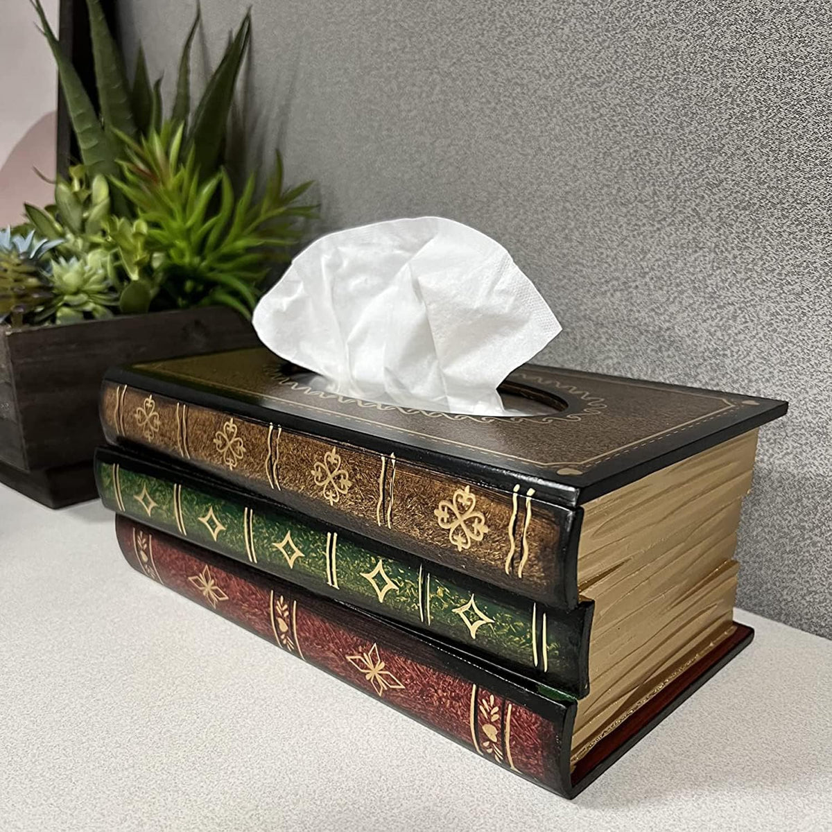 Retro Wooden Antique Book Tissue Box Cover Rectangular Home Library Decor mysite
