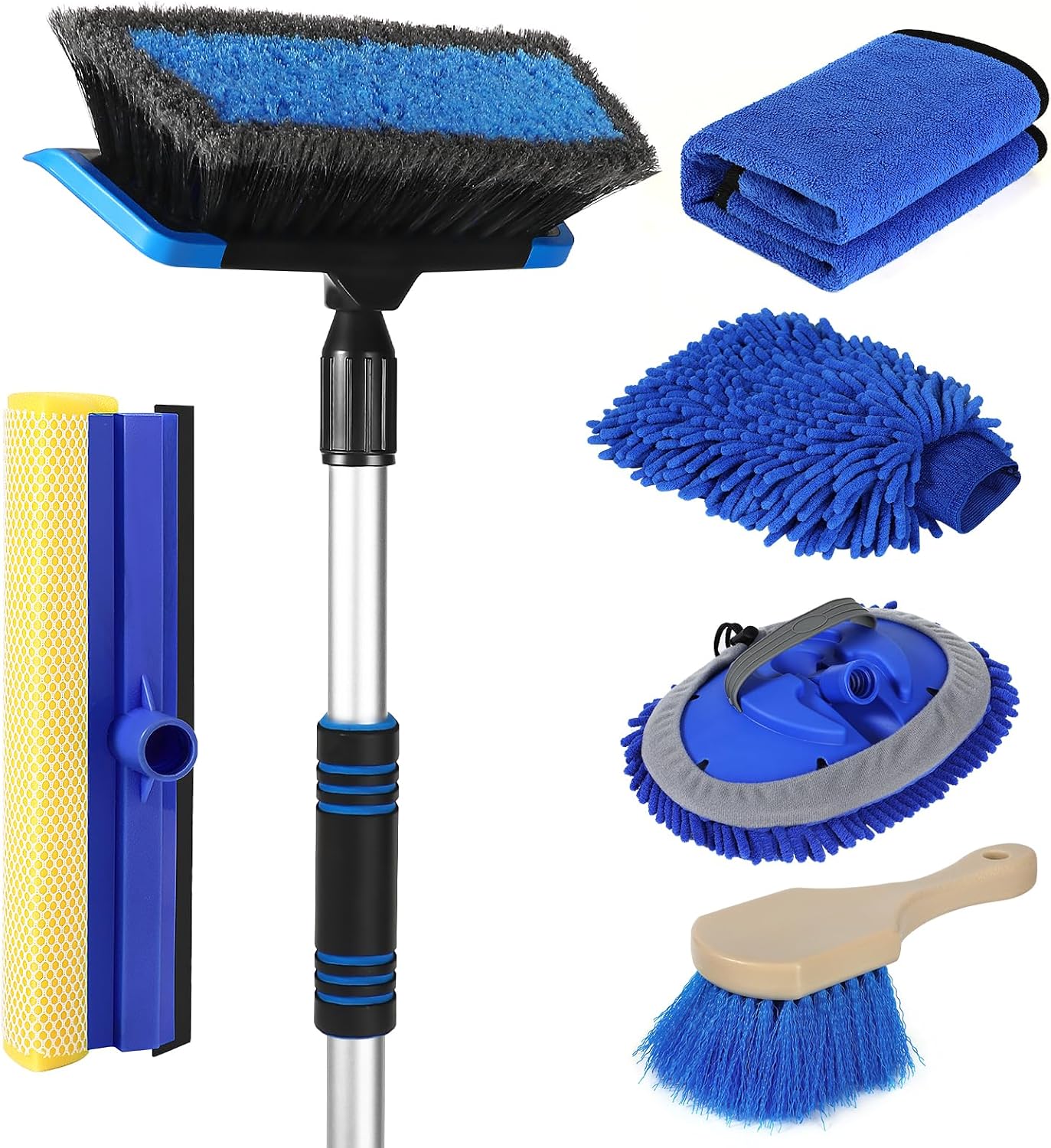 Wontolf 62'' Car Wash Brush with Long Handle, Scratch-Free Soft Bristles Sturdy Car Wash Mop Kit, Complete Car Cleaning Brush Kit Wash Mitt Towel Windshield Squeegee Wheel Tire Brush for Car Truck RV mysite
