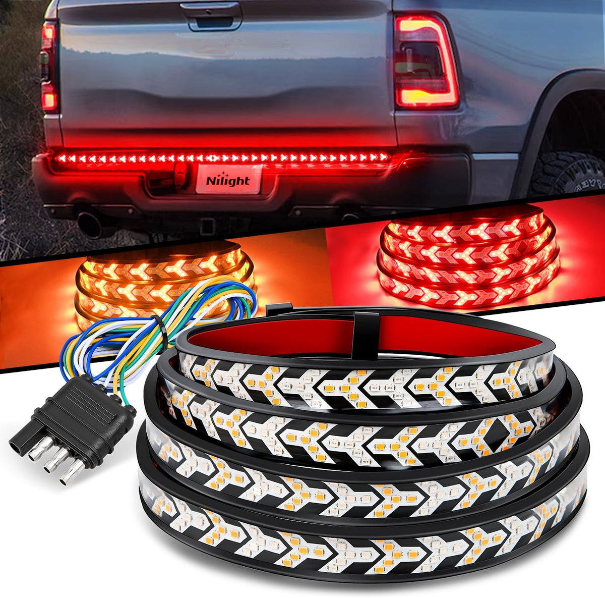 Nilight 60 Inch Truck Tailgate Light Bar 108 LED Single Row | LED Tailgate Light Strip with Running Brake Turn Signal and White Reverse Lights for Pickup Trucks mysite