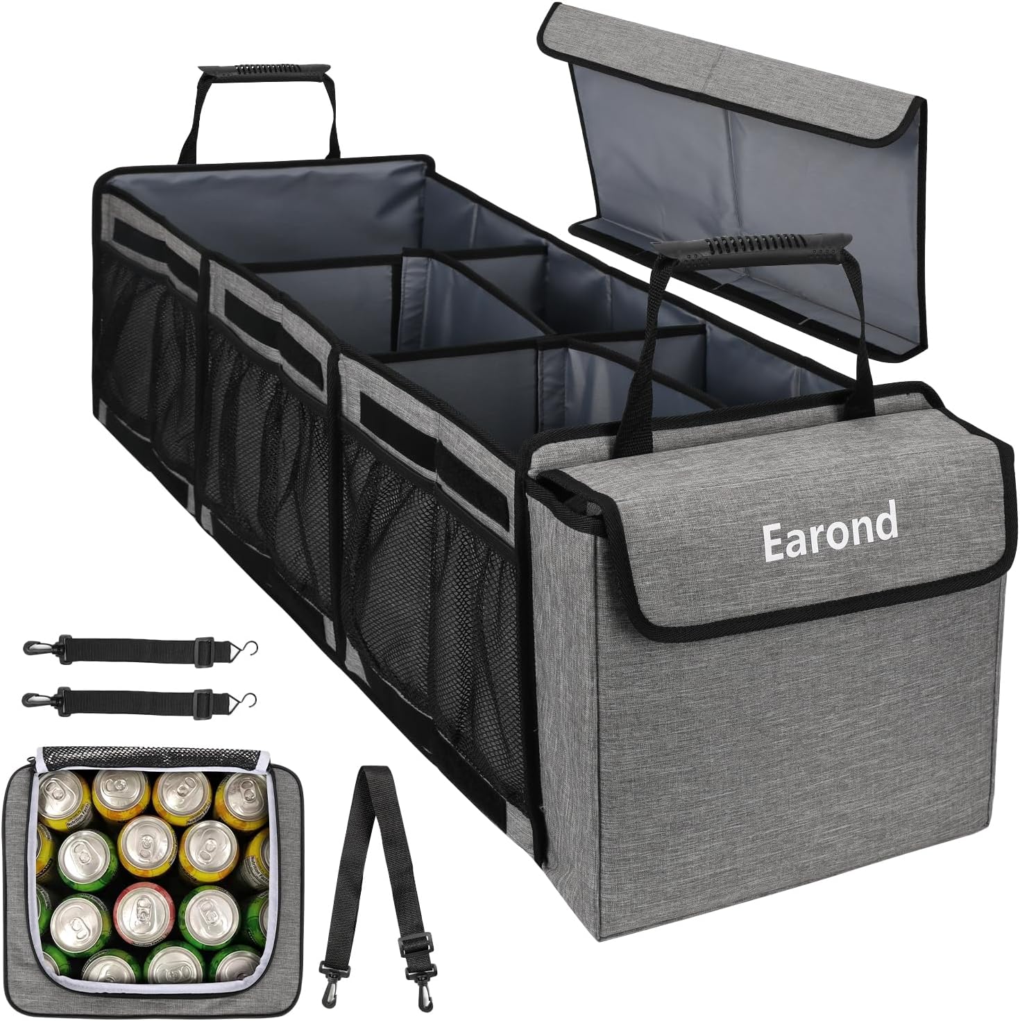 Large Trunk Organizer with Portable Leakproof Cooler Bag,Foldable Cover,Adjustable Securing Straps,Collapsible Trunk Organizer for Suv Car Truck Sedan (4-in-1 with Cooler) mysite