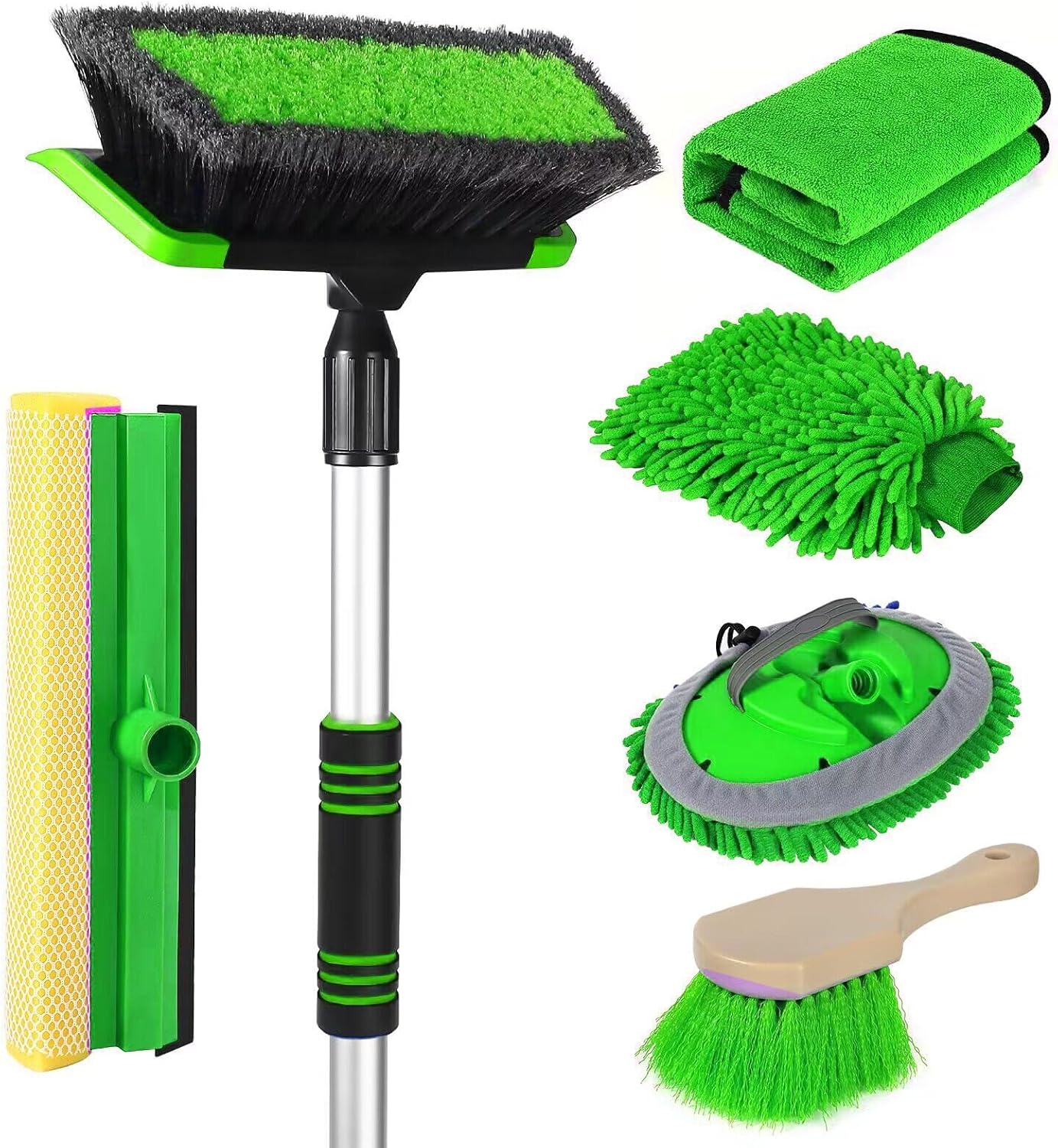 Wontolf 62'' Car Wash Brush with Long Handle, Scratch-Free Soft Bristles Sturdy Car Wash Mop Kit, Complete Car Cleaning Brush Kit Wash Mitt Towel Windshield Squeegee Wheel Tire Brush for Car Truck RV mysite