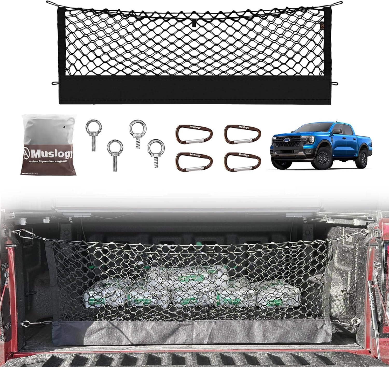 Truck Bed Cargo Net Trunk Netting Compatible with 2013-2026 Chevy Silverado & GMC Sierra 1500/2500HD/3500HD Accessories, Pickup Cargo Organizer SUV Sedan Storage Net w/Heavy Duty Carabiners mysite