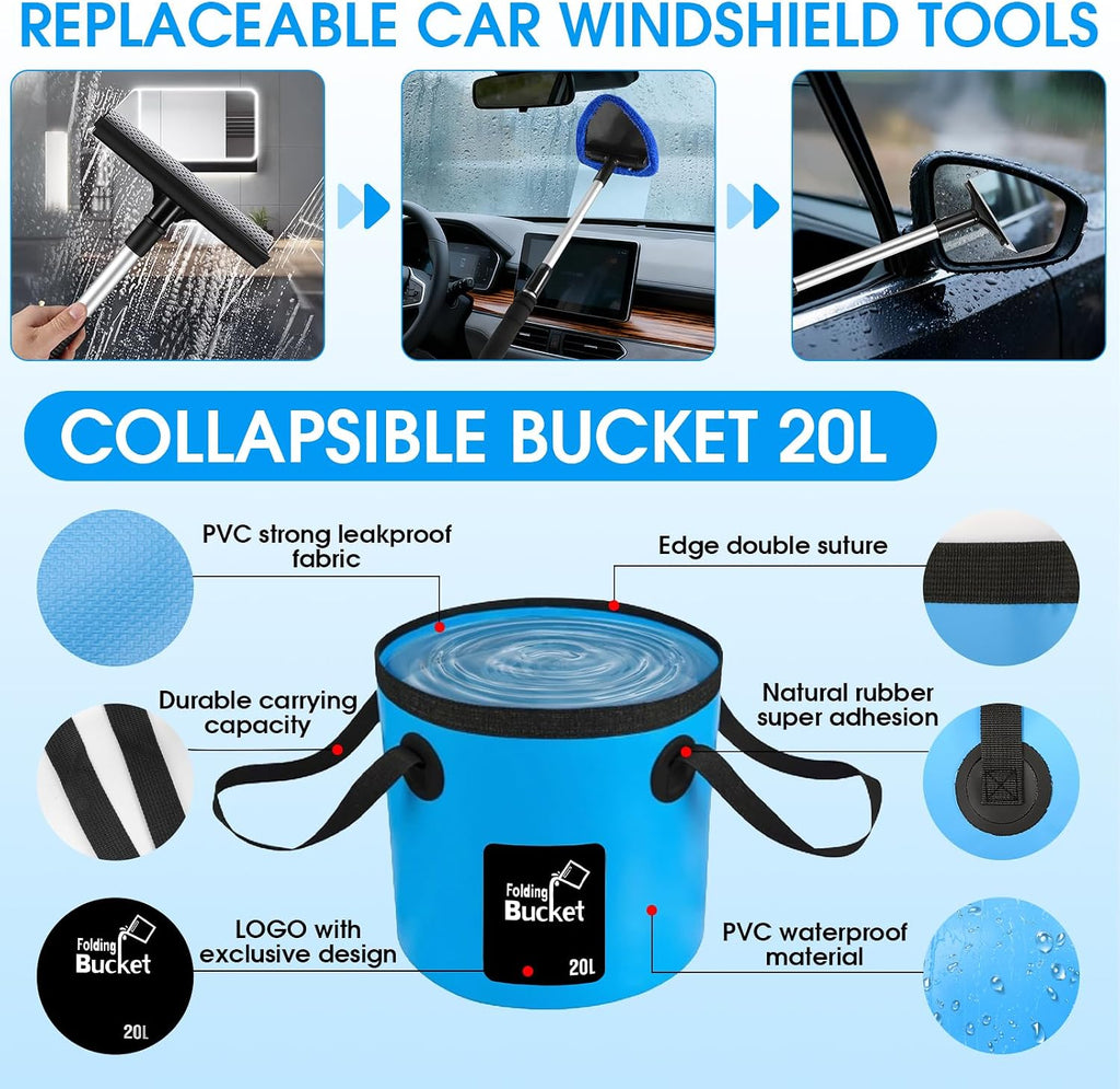 36Pcs Blue Car Wash Detailing Kit，Car Cleaning Set with Foam Gun Sprayer，Long-Handle Brush Mop，Large Collapsible Bucket，Complete Car Wash Supply Gift for Men and Women mysite