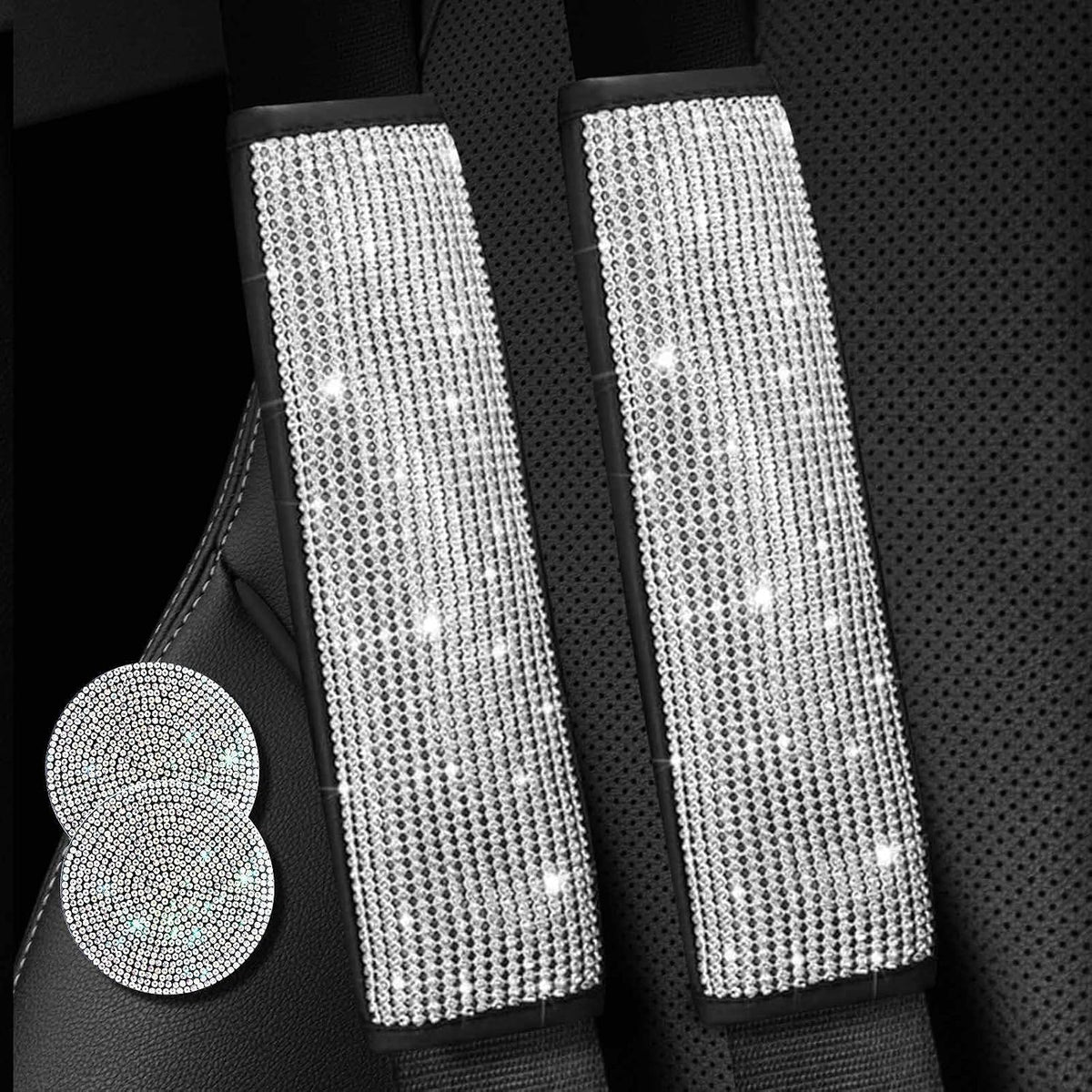 2PCS Bling Car Seatbelt Strap Covers for Women Girls - Crystal Rhinestone Velvet Shoulder Pad Protector - Diamond Shine Safety Shoulder Pad, Car Decor Interior Accessories mysite
