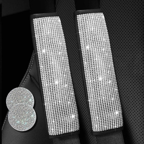 2PCS Bling Car Seatbelt Strap Covers for Women Girls - Crystal Rhinestone Velvet Shoulder Pad Protector - Diamond Shine Safety Shoulder Pad, Car Decor Interior Accessories mysite