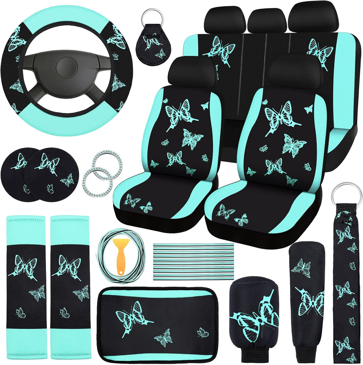 BBTO 43 Pcs Car Seat Cover Set for Women SUV,Butterfly,Cream-Colored mysite