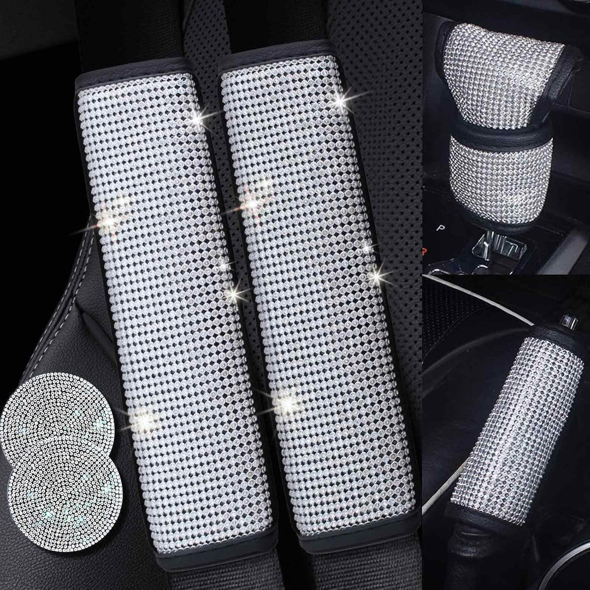 2PCS Bling Car Seatbelt Strap Covers for Women Girls - Crystal Rhinestone Velvet Shoulder Pad Protector - Diamond Shine Safety Shoulder Pad, Car Decor Interior Accessories mysite