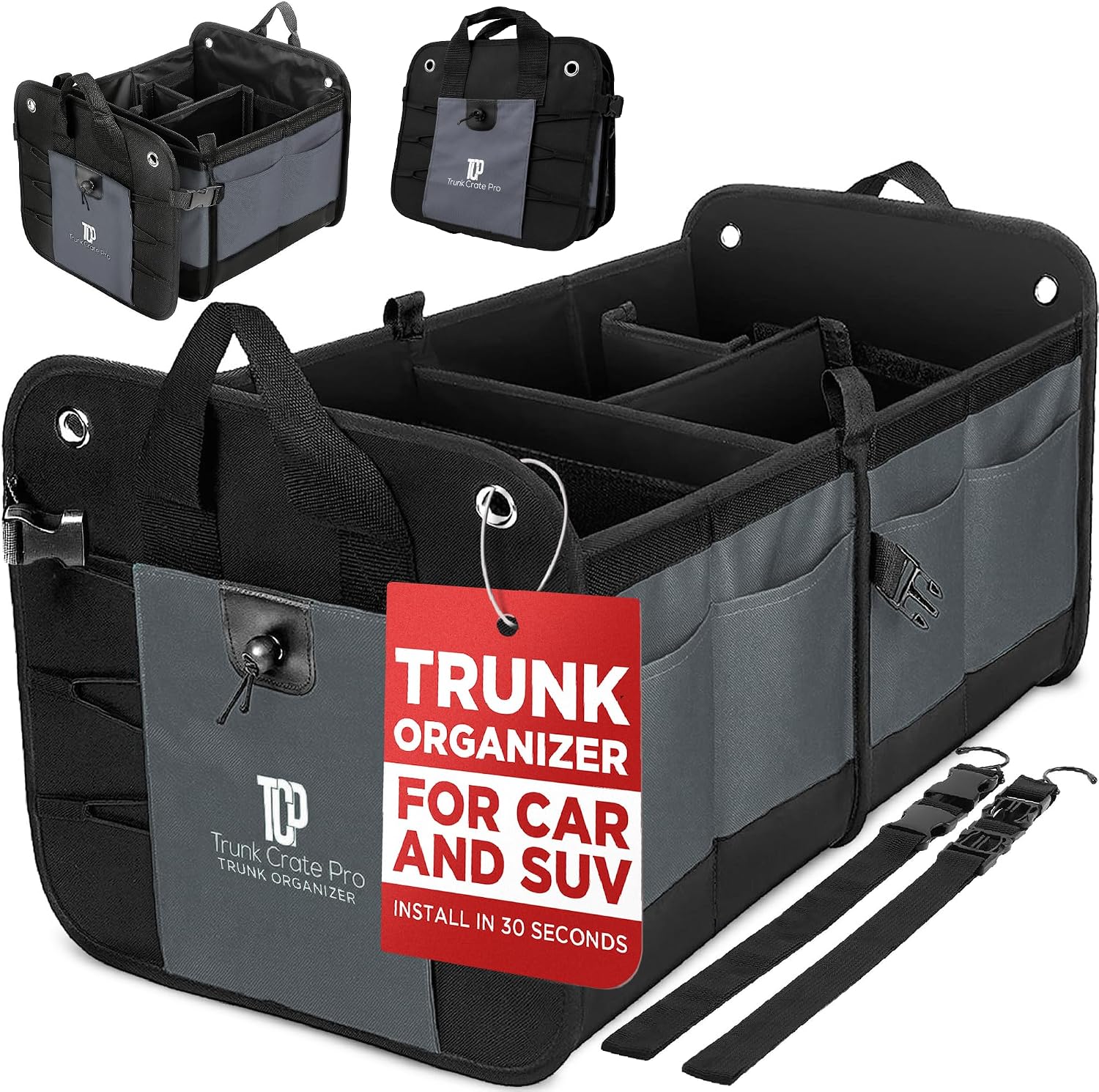 Car Trunk Organizer for SUV, Truck & Auto Cargo Storage, Black, XL | Fits Cars, SUVs & Trucks 6 Adjustable Compartments Non-Slip Base & Securing Straps Foldable 11 Pockets Car Accessories mysite